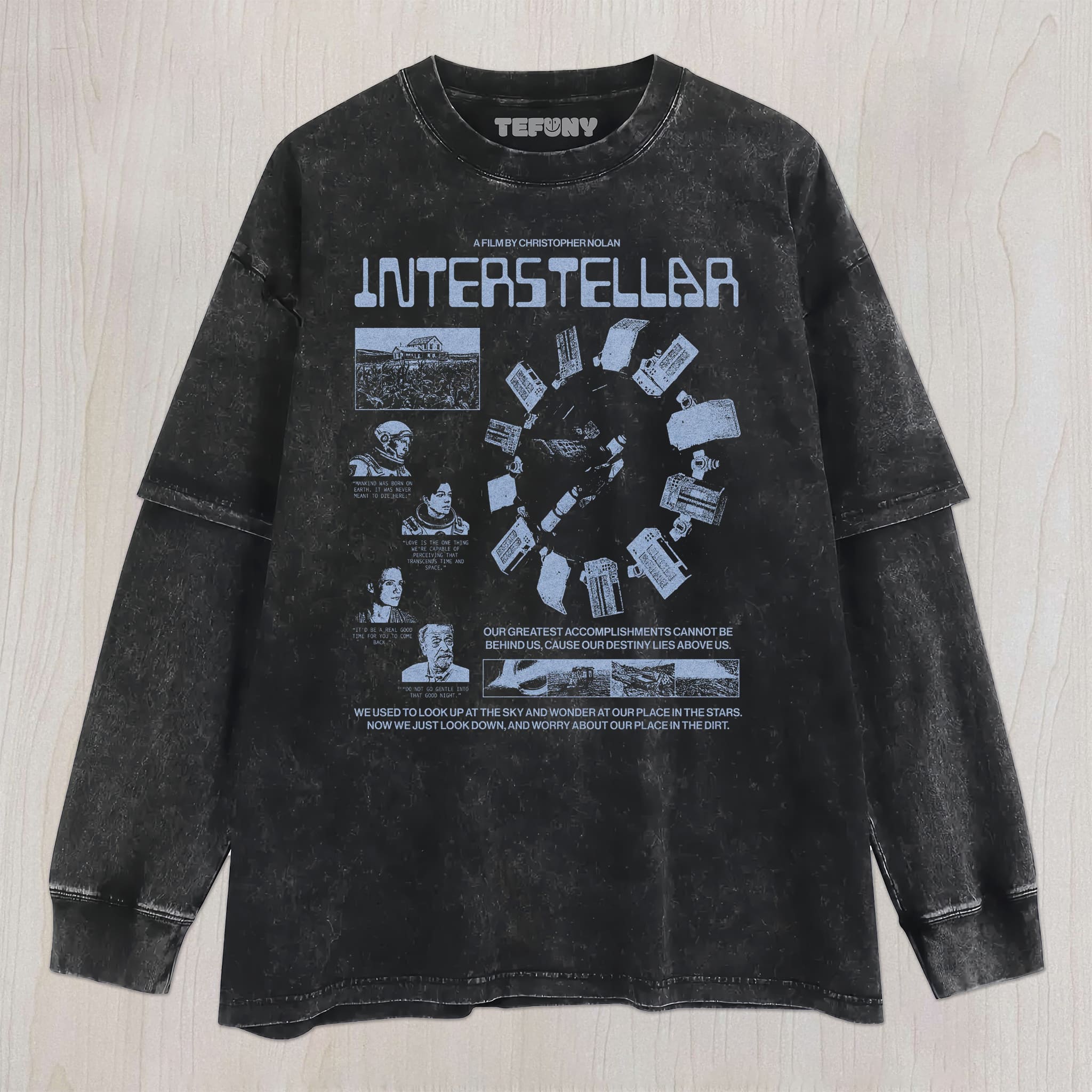 STELLAR FRONTIER SCI-FI QUOTE COLLAGE UNISEX TEE, TANK TOP, LAYERED LS, SWEATSHIRT & HOODIE