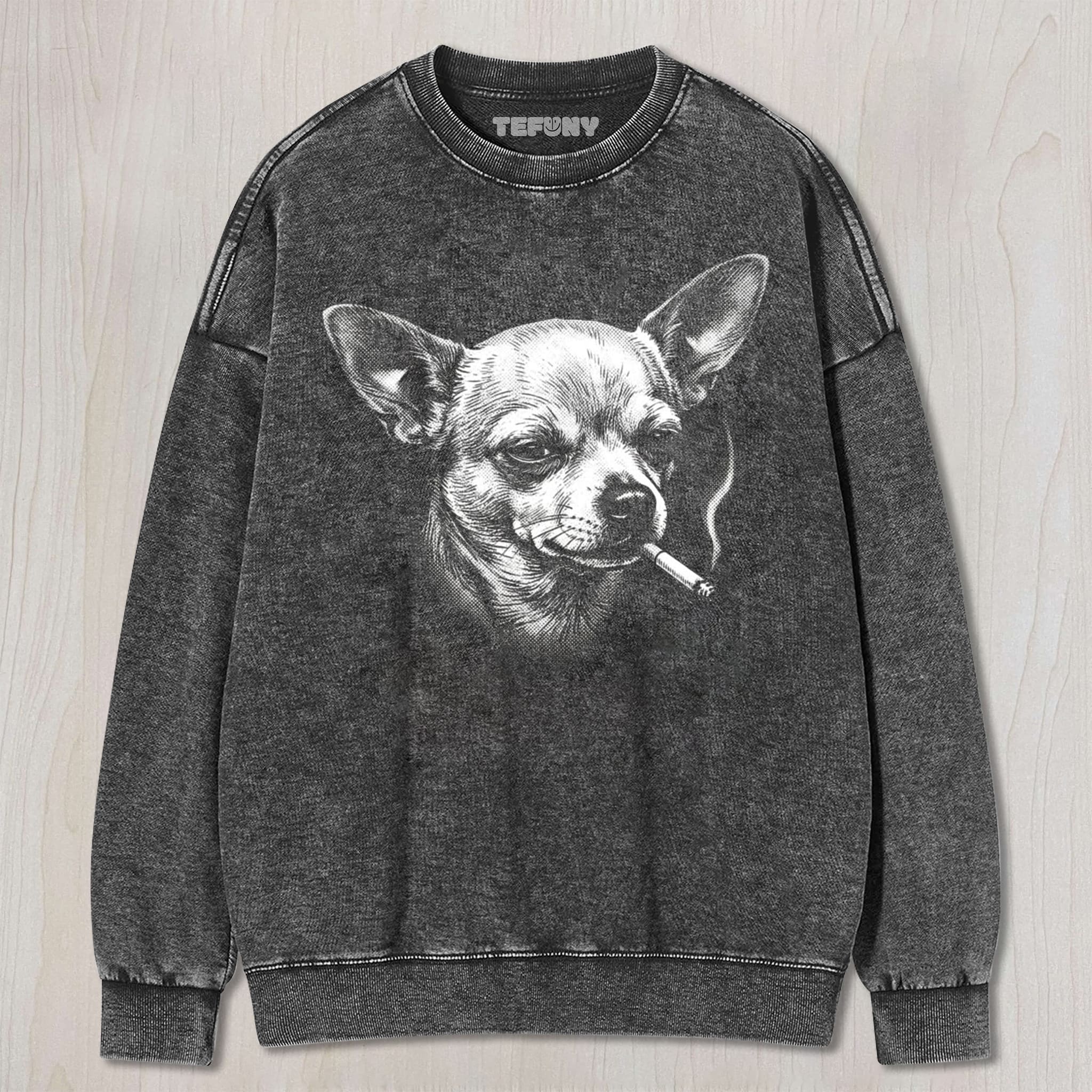 A COMICAL CHIHUAHUA SMOKING UNISEX TEE, TANK TOP, LAYERED LS, SWEATSHIRT & HOODIE