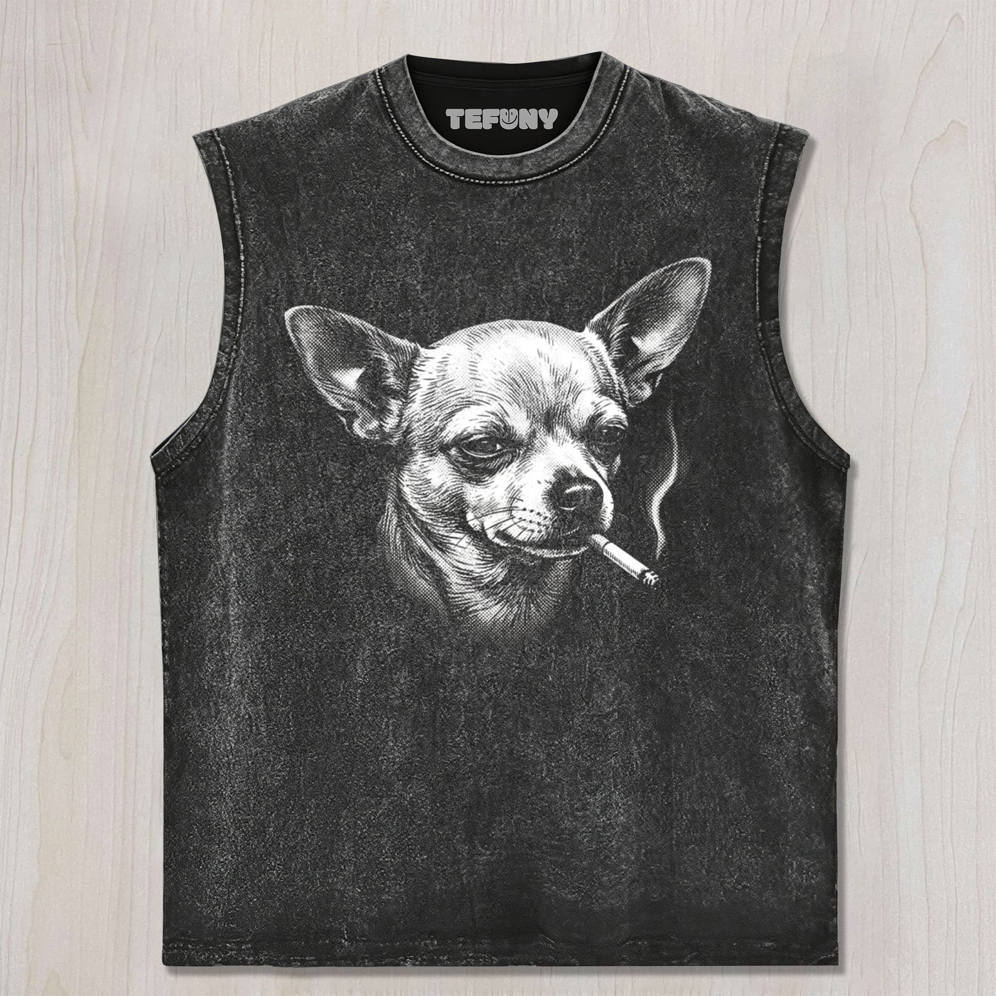 A COMICAL CHIHUAHUA SMOKING UNISEX TEE, TANK TOP, LAYERED LS, SWEATSHIRT & HOODIE