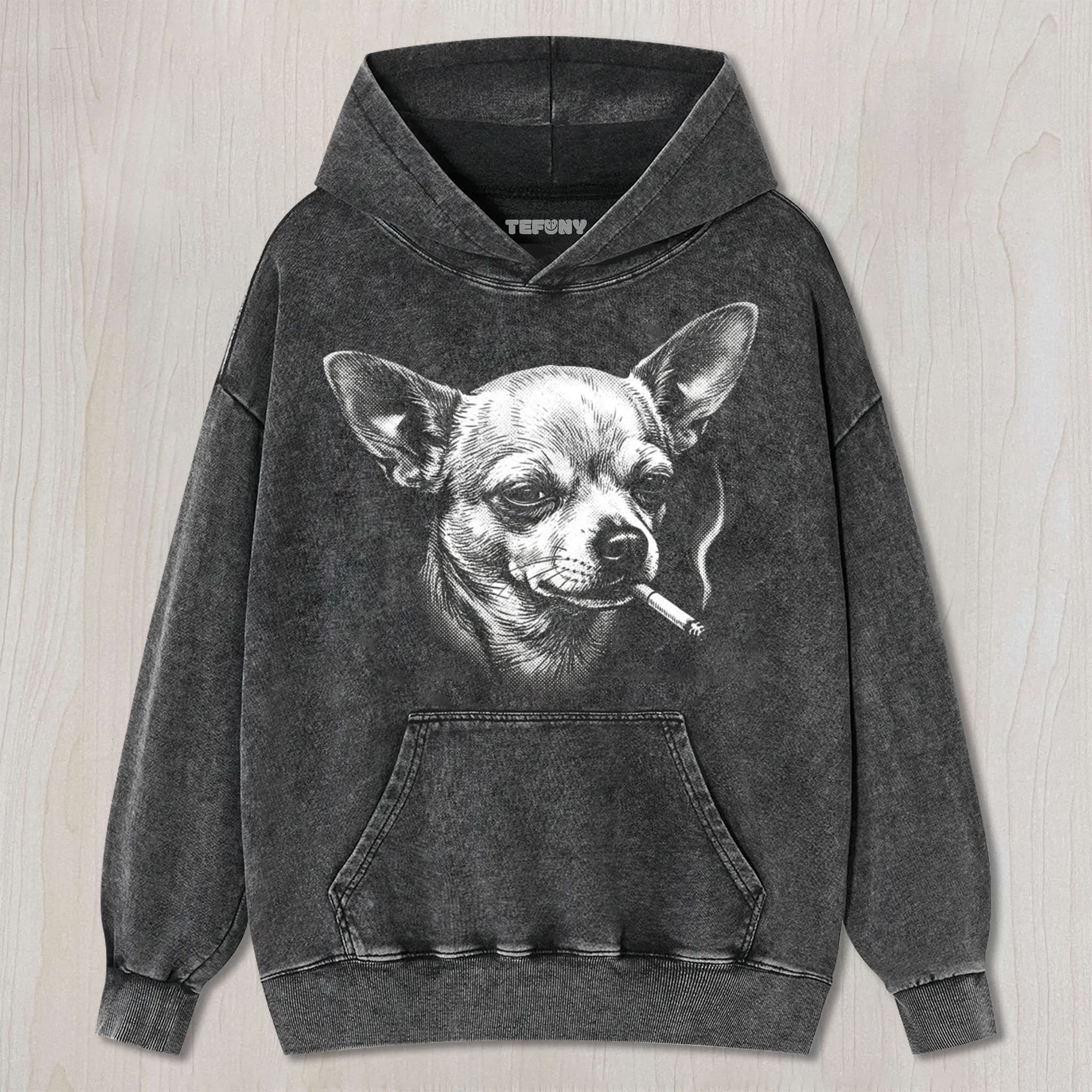 A COMICAL CHIHUAHUA SMOKING UNISEX TEE, TANK TOP, LAYERED LS, SWEATSHIRT & HOODIE