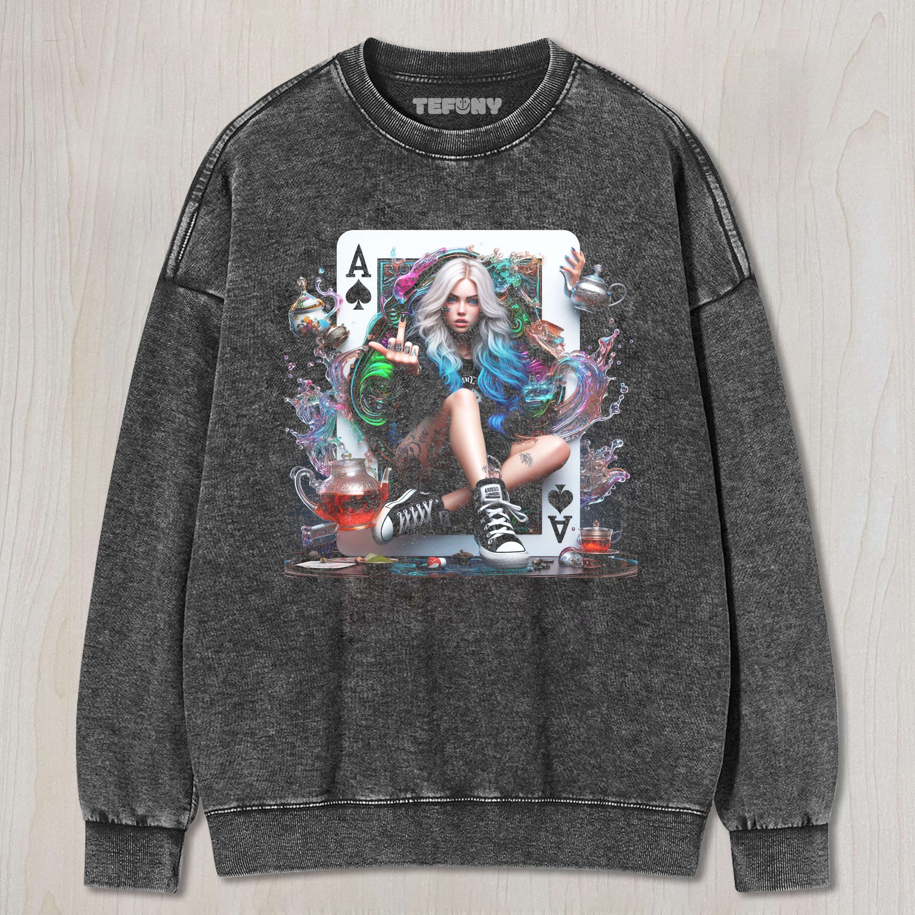 ALICE GIVING THE MIDDLE FINGER CARD TEE & SWEAT & HOOD