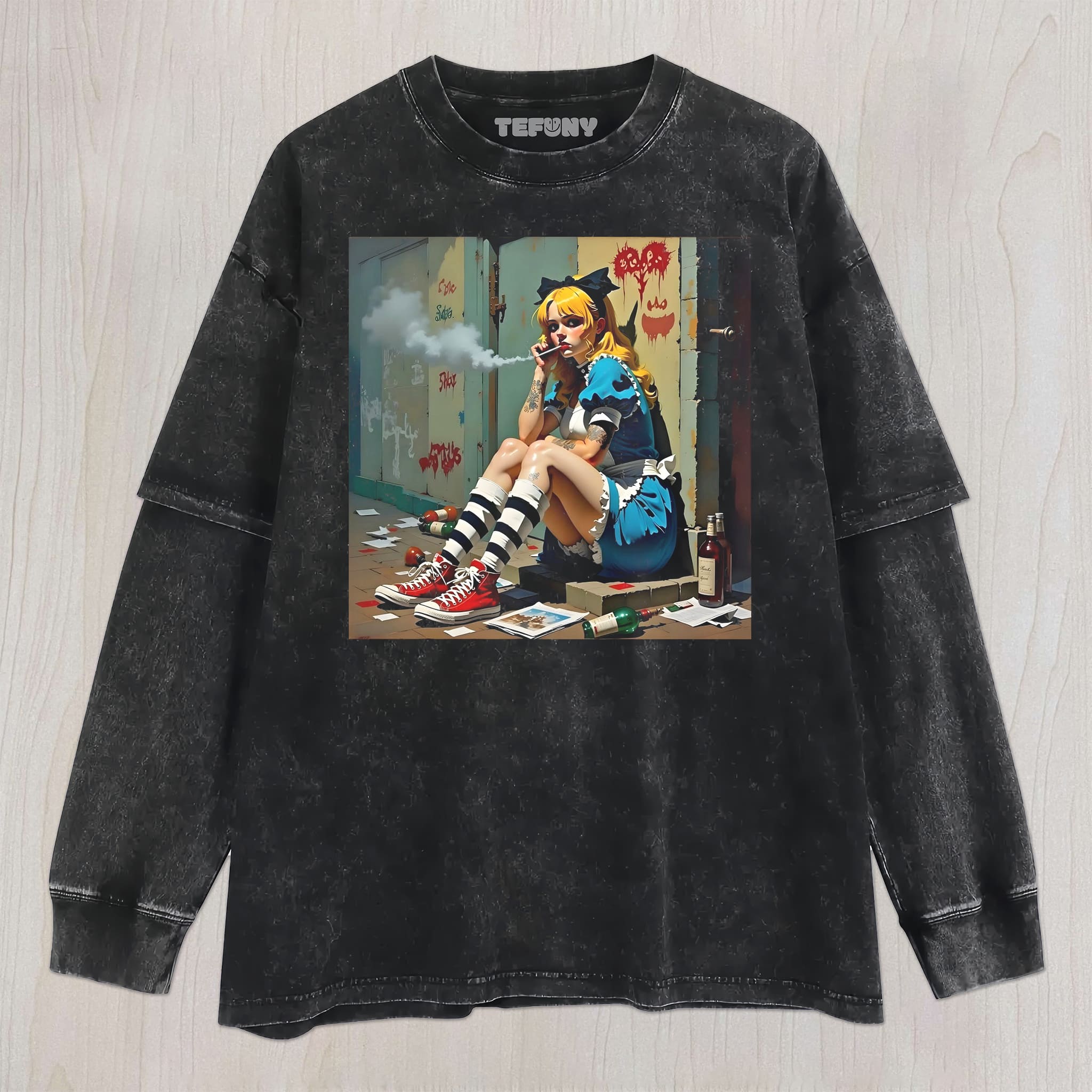 ALICE IS SMOKING ON THE STREET UNISEX TEE, TANK TOP, LAYERED LS, SWEATSHIRT & HOODIE