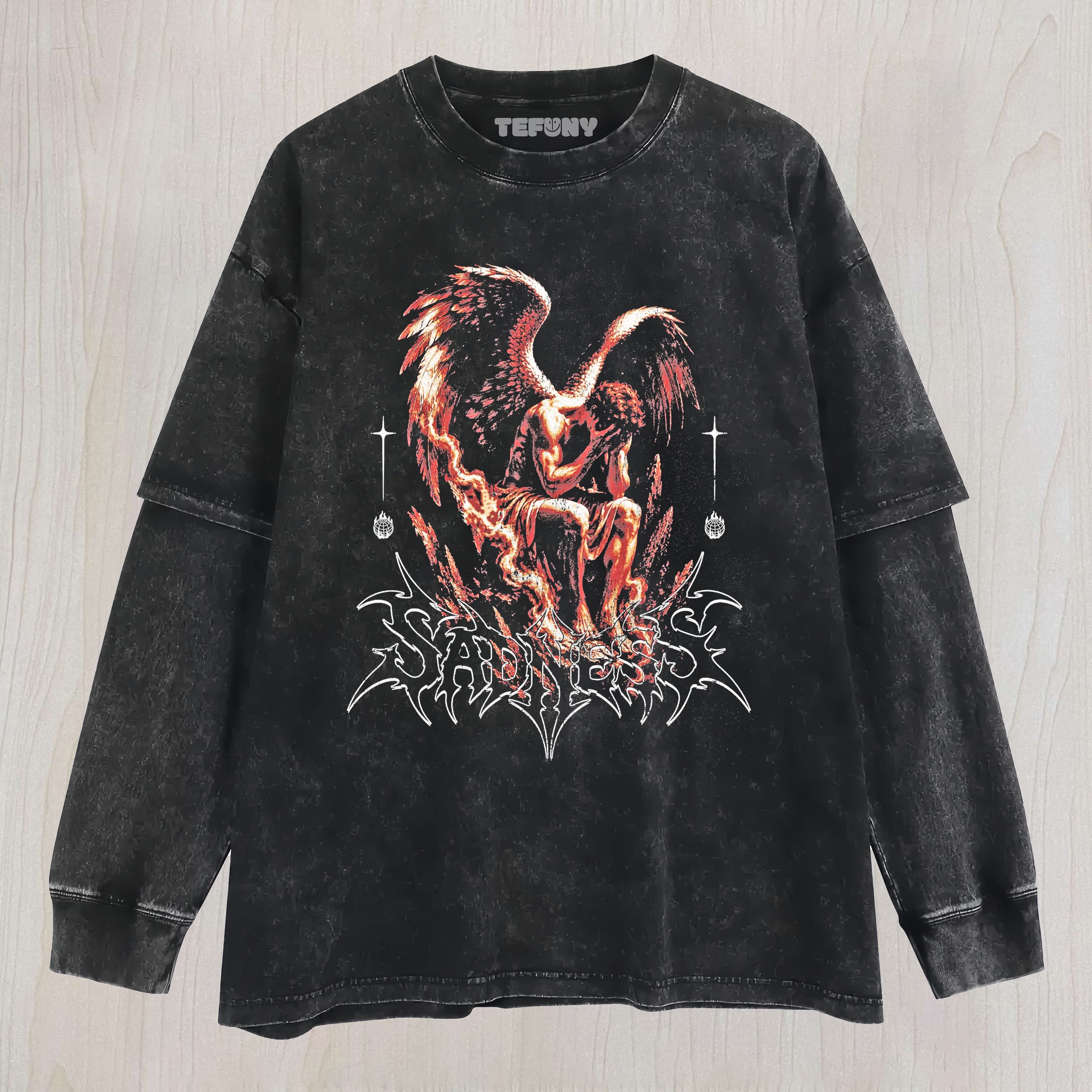 ANGEL COVERS HER FACE UNISEX TEE, TANK TOP, LAYERED LS, SWEATSHIRT & HOODIE