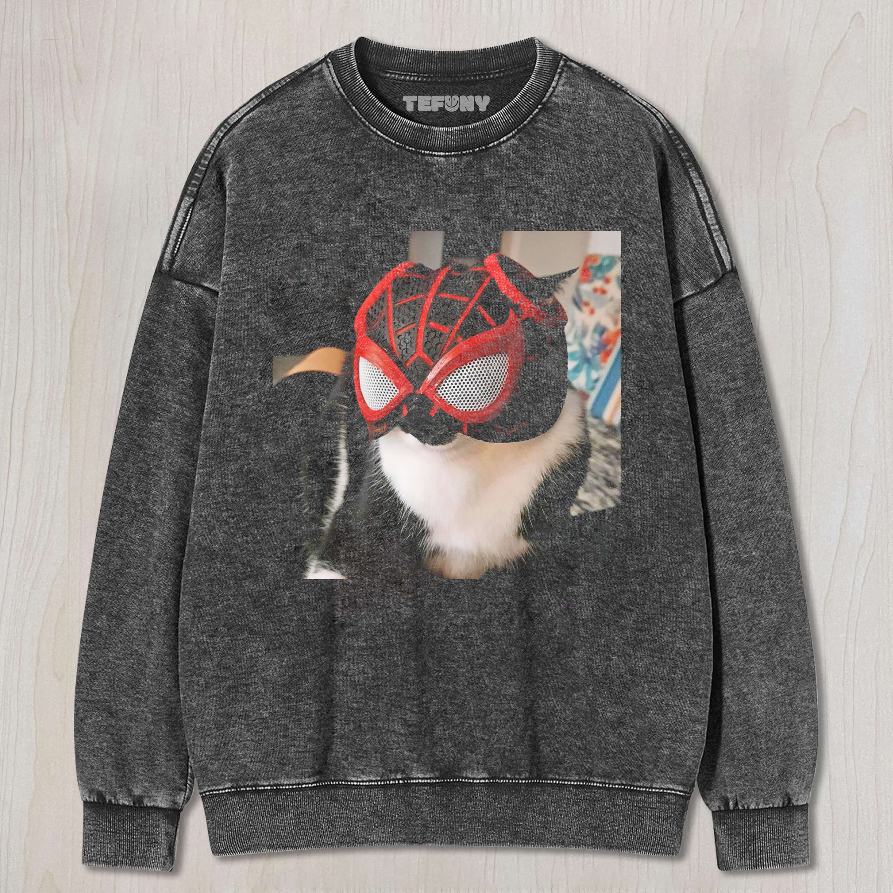 A CAT WEARING A SPIDER-MAN MASK T-SHIRT & LONG SLEEVES & HOODIES