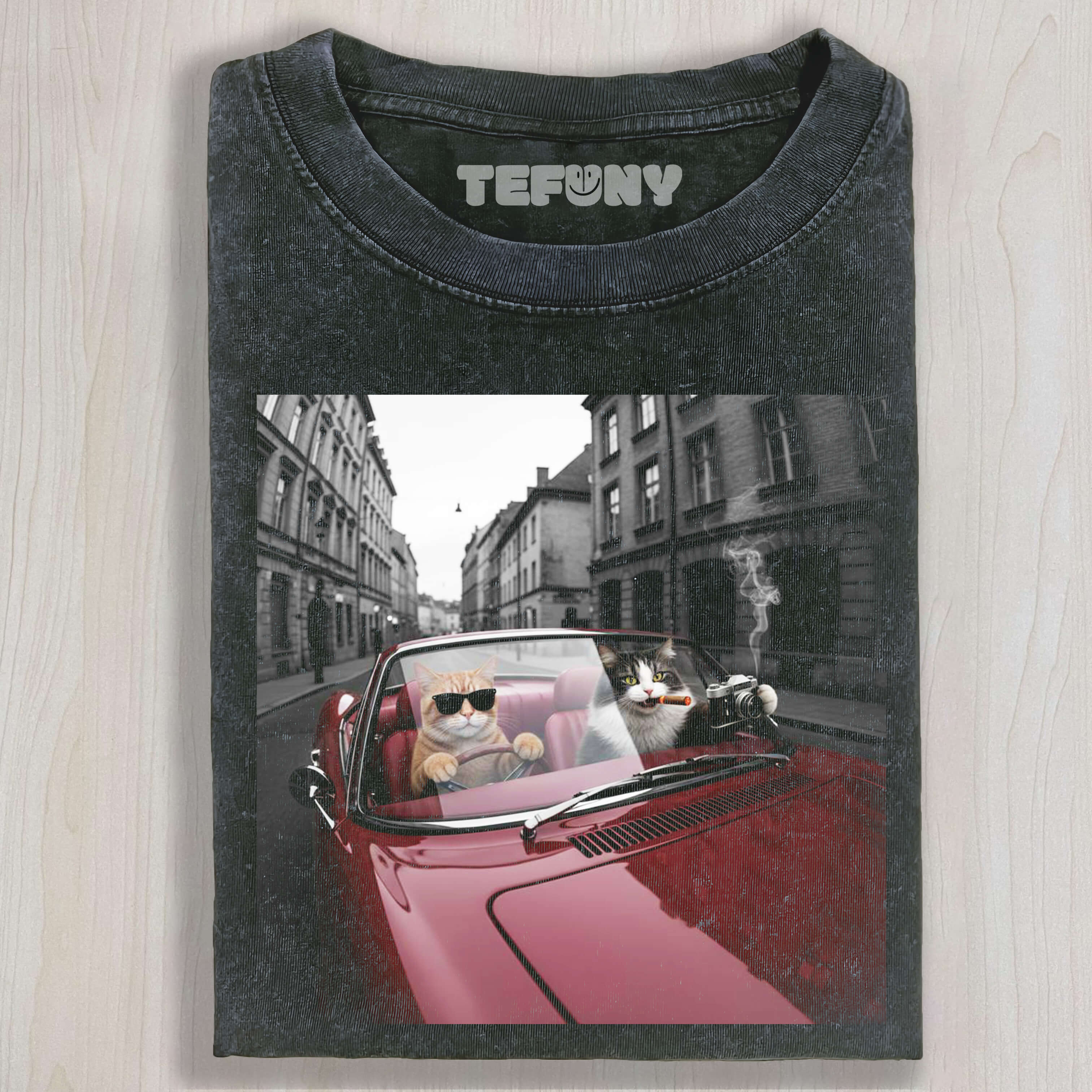 A KITTEN IS DRIVING A CAR A KITTEN IS SMOKING T-SHIRT