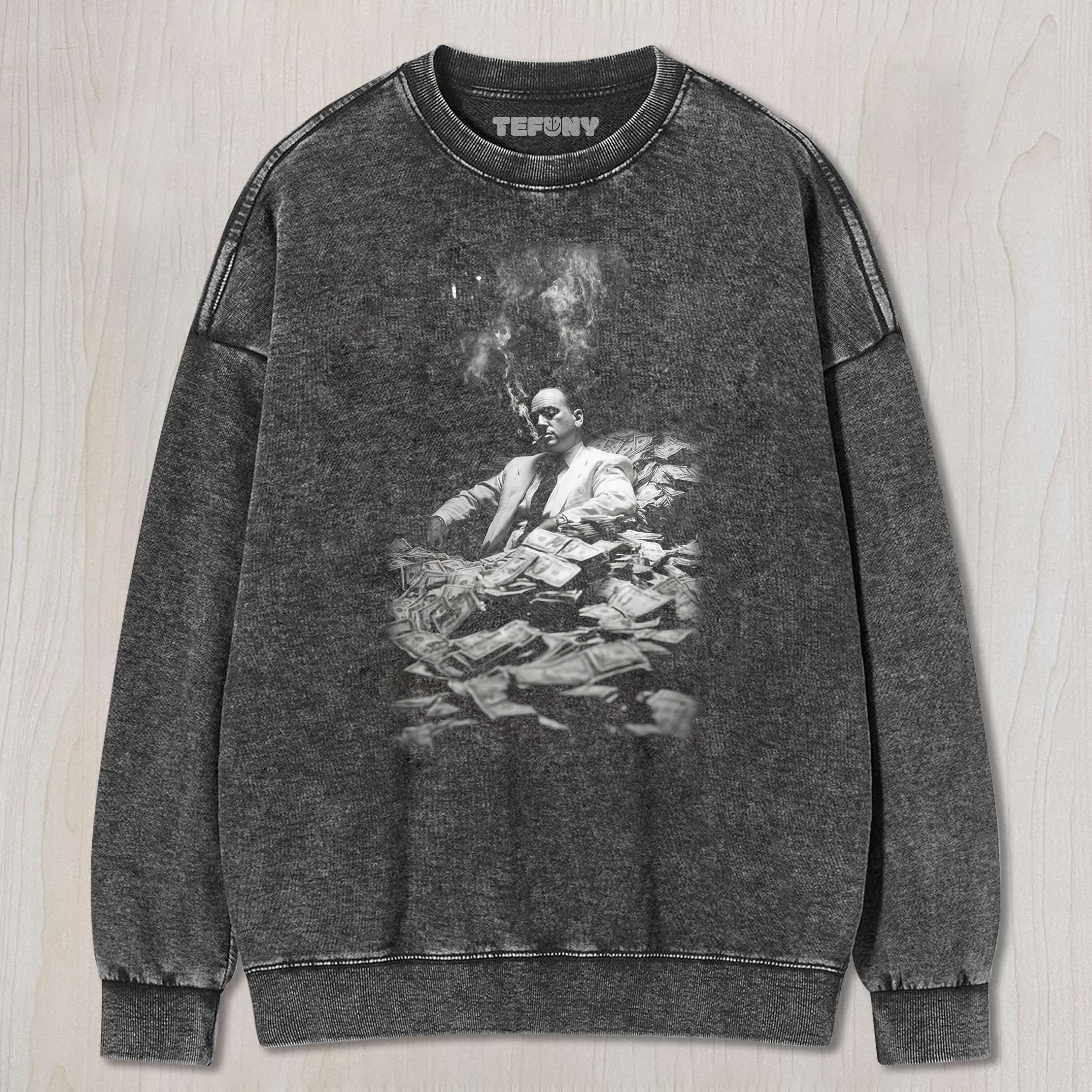 A MAN IN A PILE OF MONEY TEE & SWEAT & HOOD