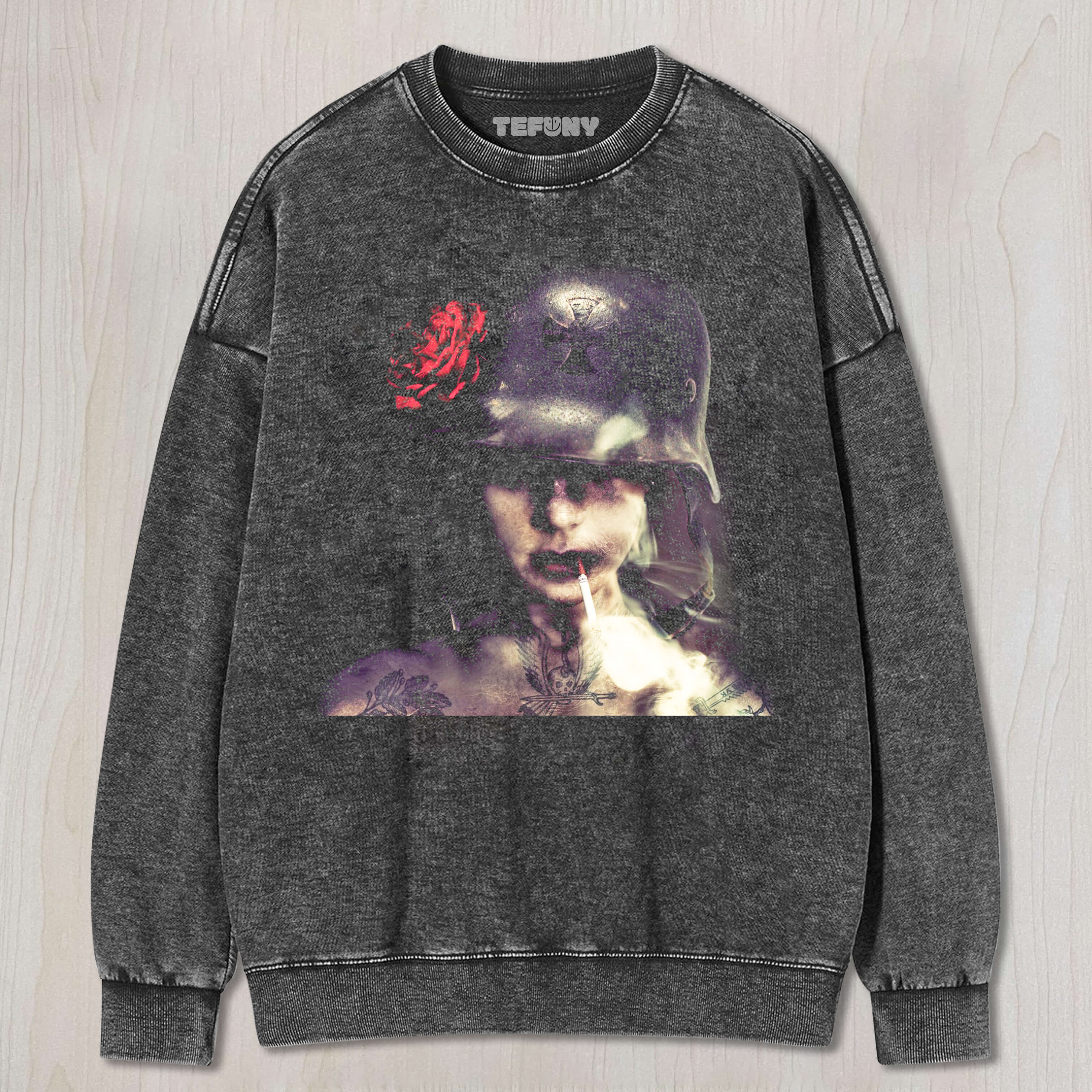 A SOLDIER WEARING FLOWERS IN HIS HAIR IS SMOKING T-SHIRT