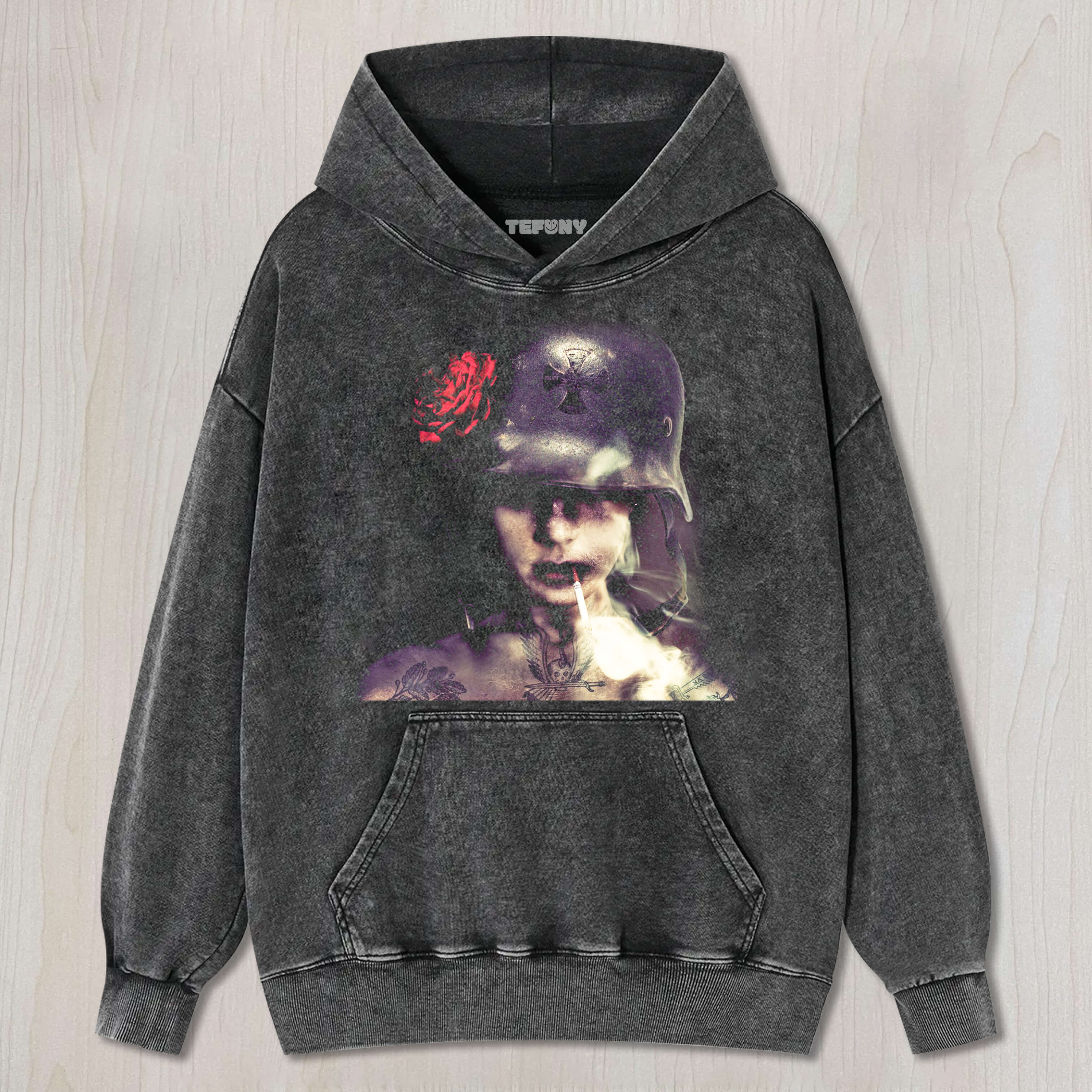 A SOLDIER WEARING FLOWERS IN HIS HAIR IS SMOKING T-SHIRT