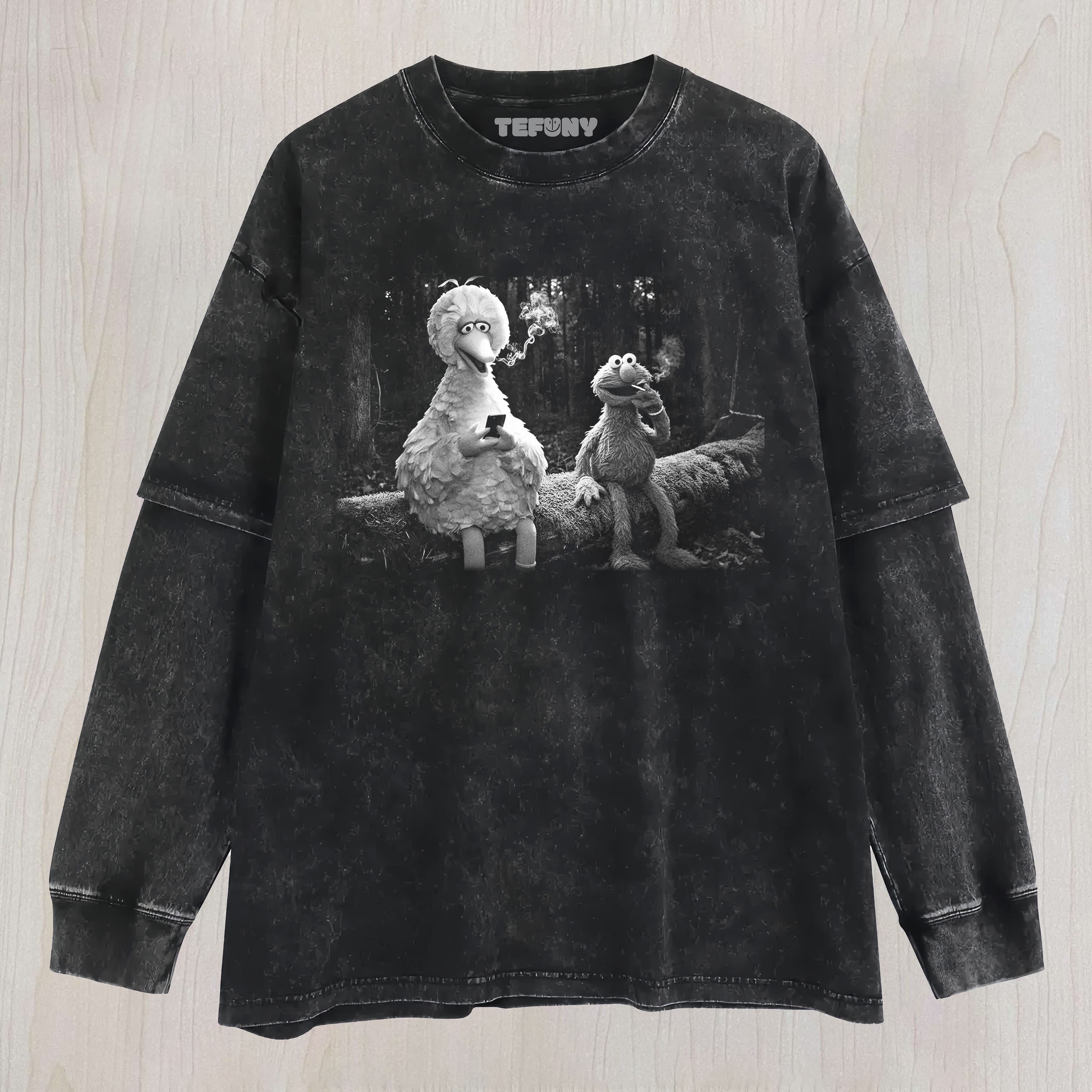 BIG BIRD ELMO MEME LAYERED LONG SLEEVE