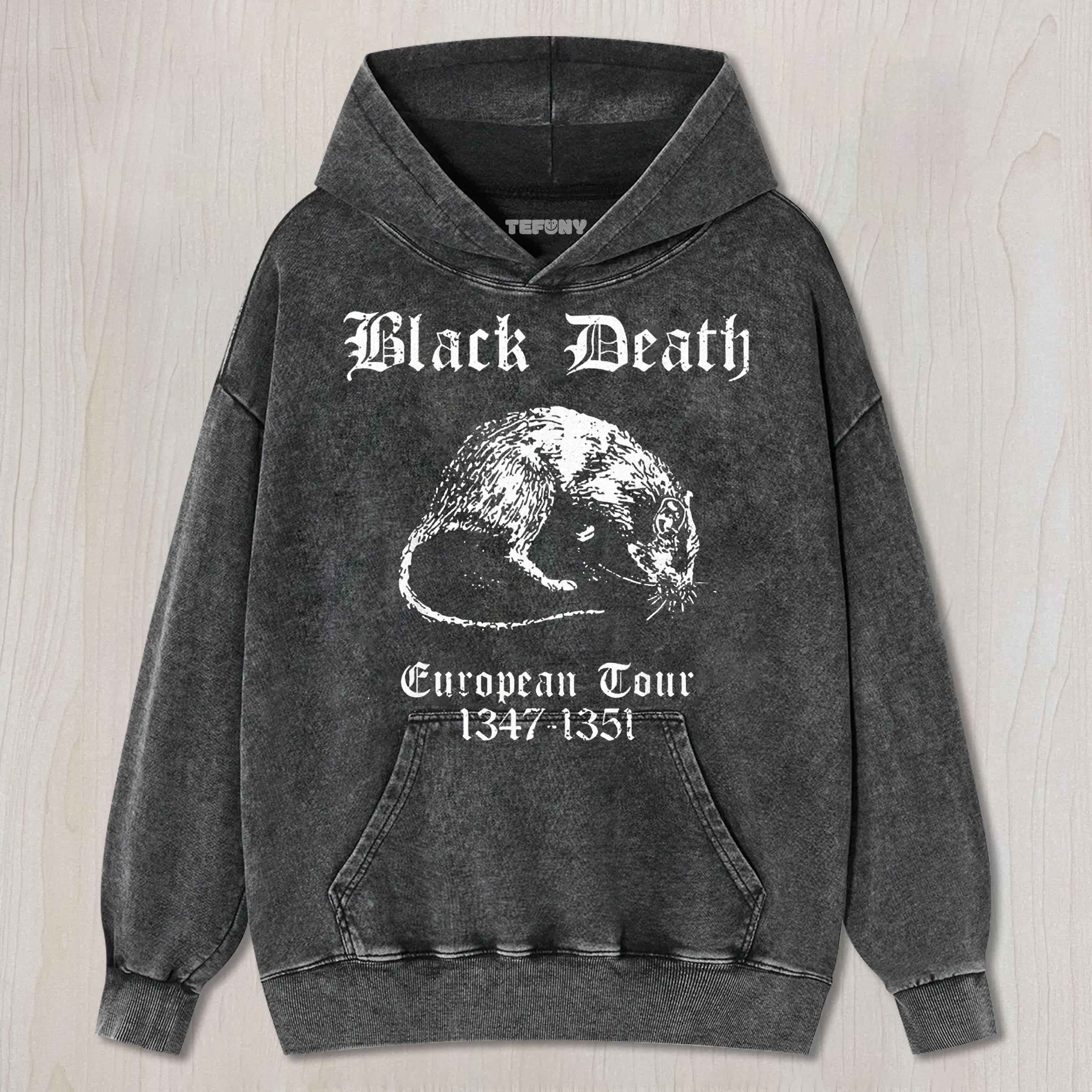 BLACK DEATH RAT EUROPEAN TOUR GRAPHIC WASHED UNISEX TEE, TANK TOP, LAYERED LS, SWEATSHIRT & HOODIE