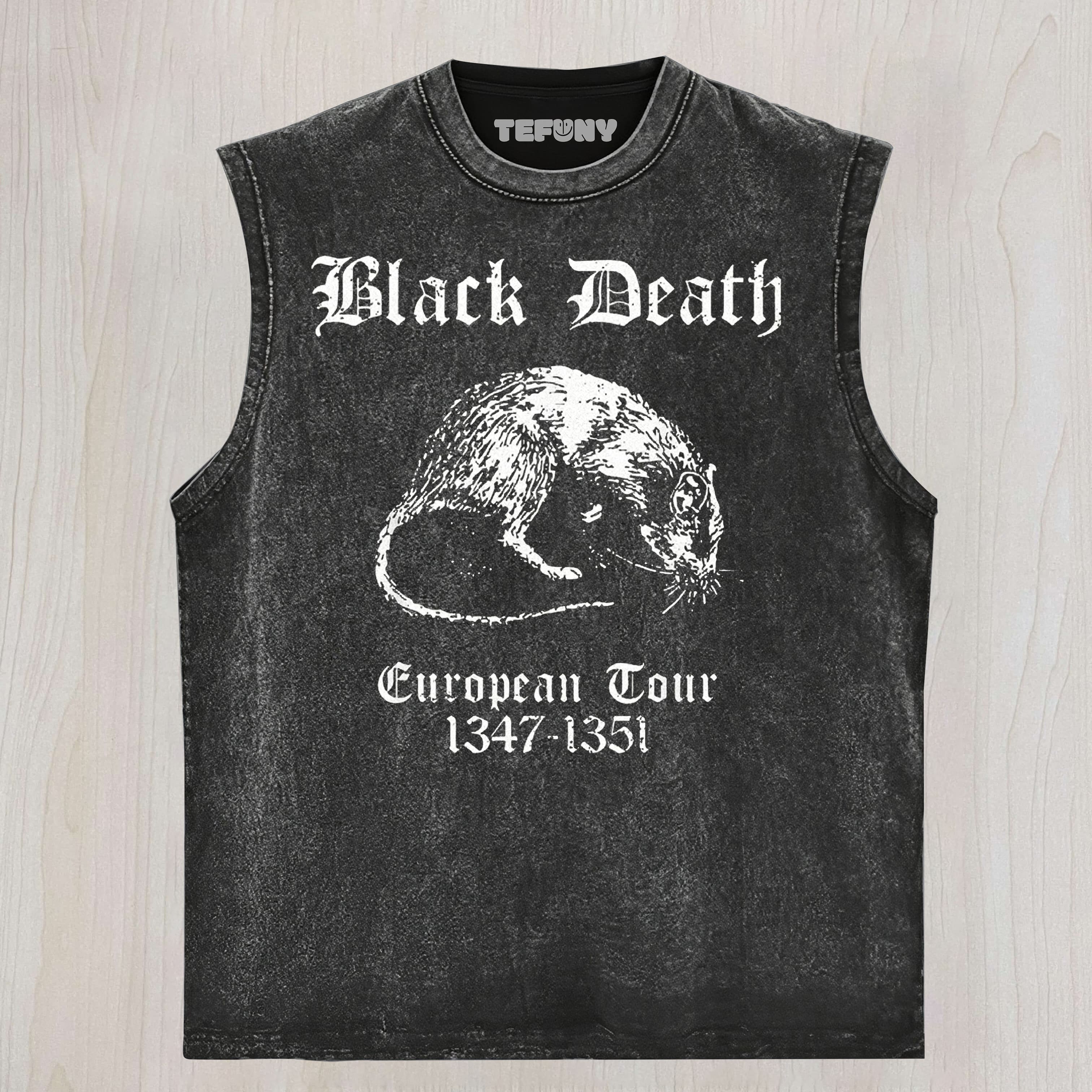 BLACK DEATH RAT EUROPEAN TOUR GRAPHIC WASHED UNISEX TEE, TANK TOP, LAYERED LS, SWEATSHIRT & HOODIE