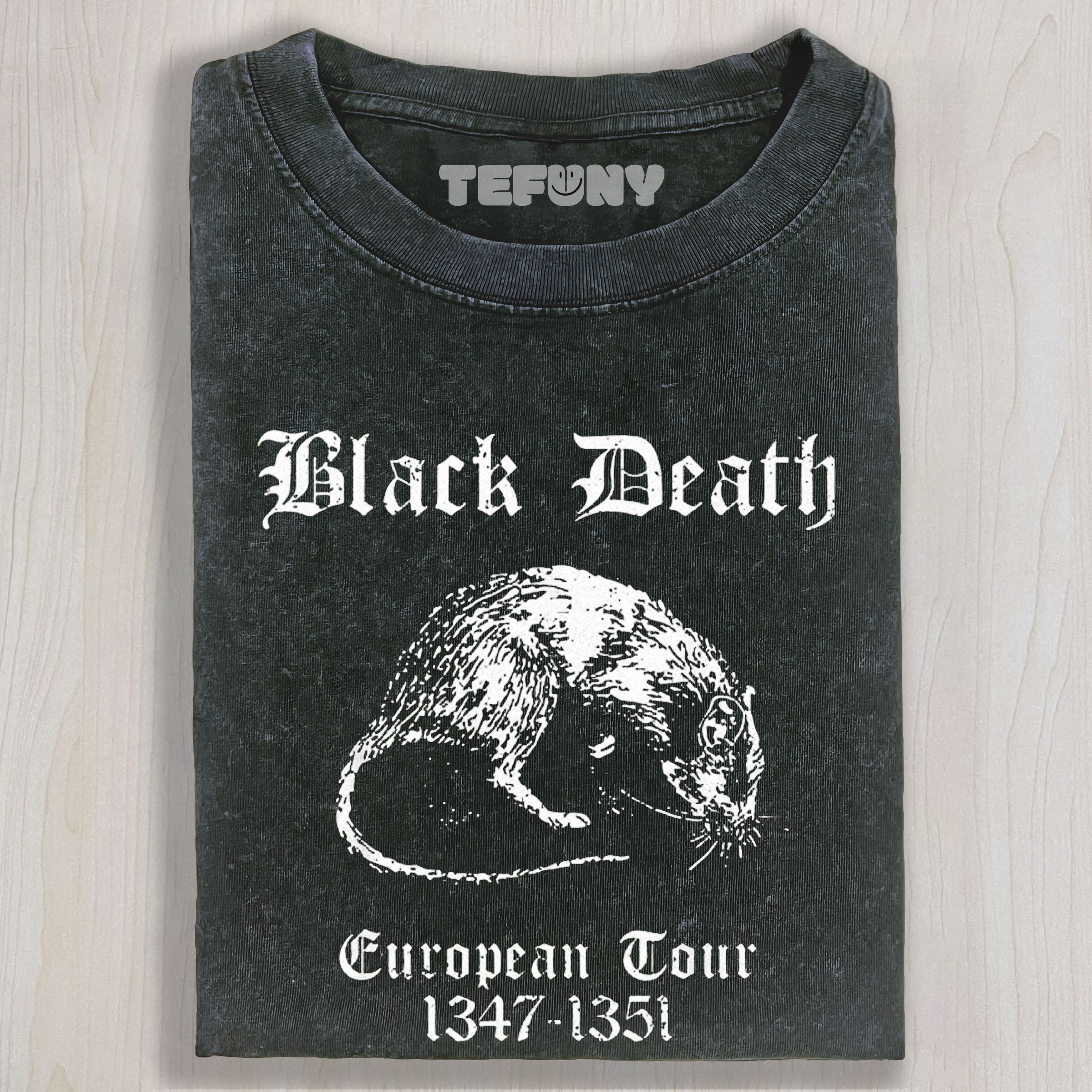 BLACK DEATH RAT EUROPEAN TOUR GRAPHIC WASHED UNISEX TEE, TANK TOP, LAYERED LS, SWEATSHIRT & HOODIE