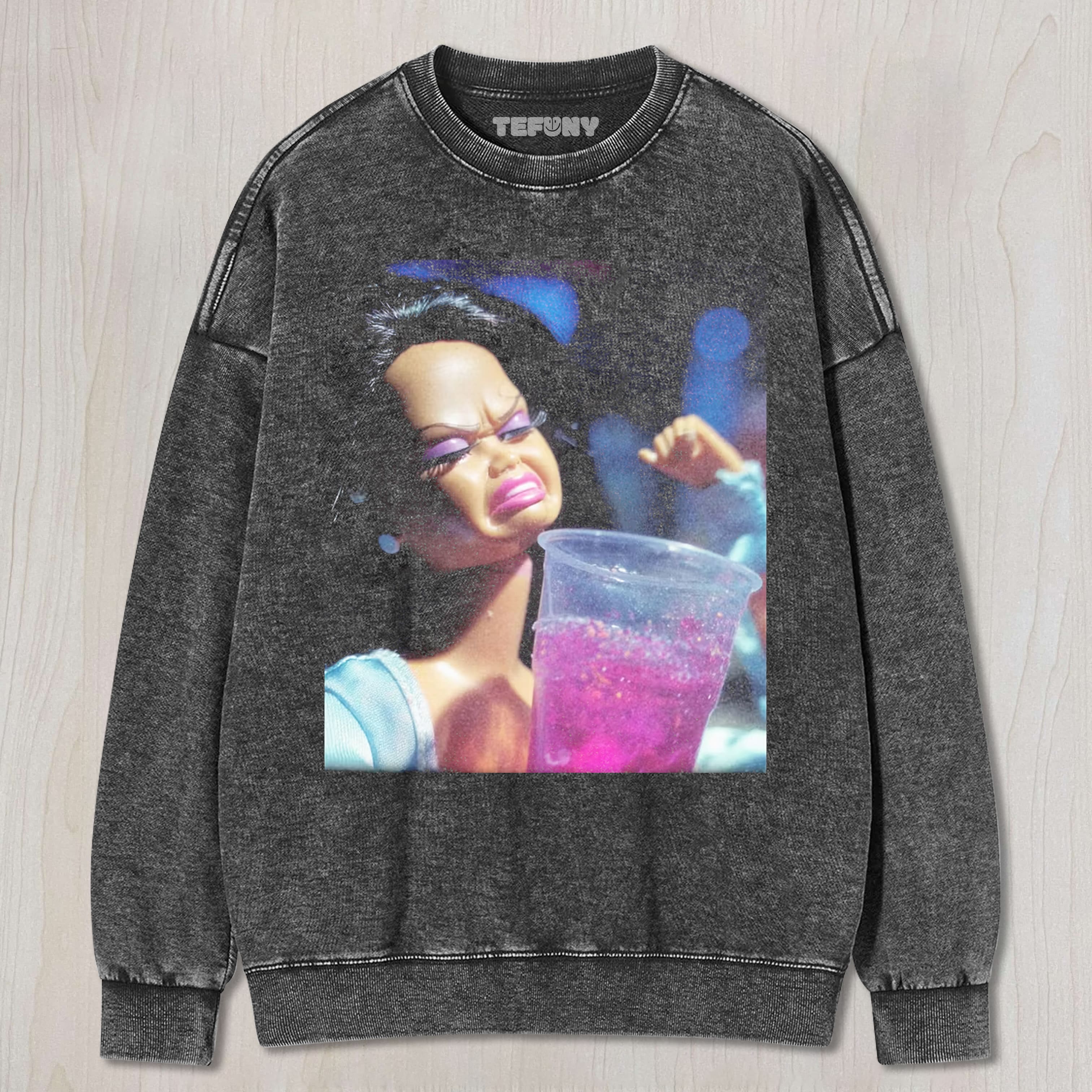 BLACK GIRL DOLL FACEPARTY DRINKING UNISEX TEE, TANK TOP, LAYERED LS, SWEATSHIRT & HOODIE