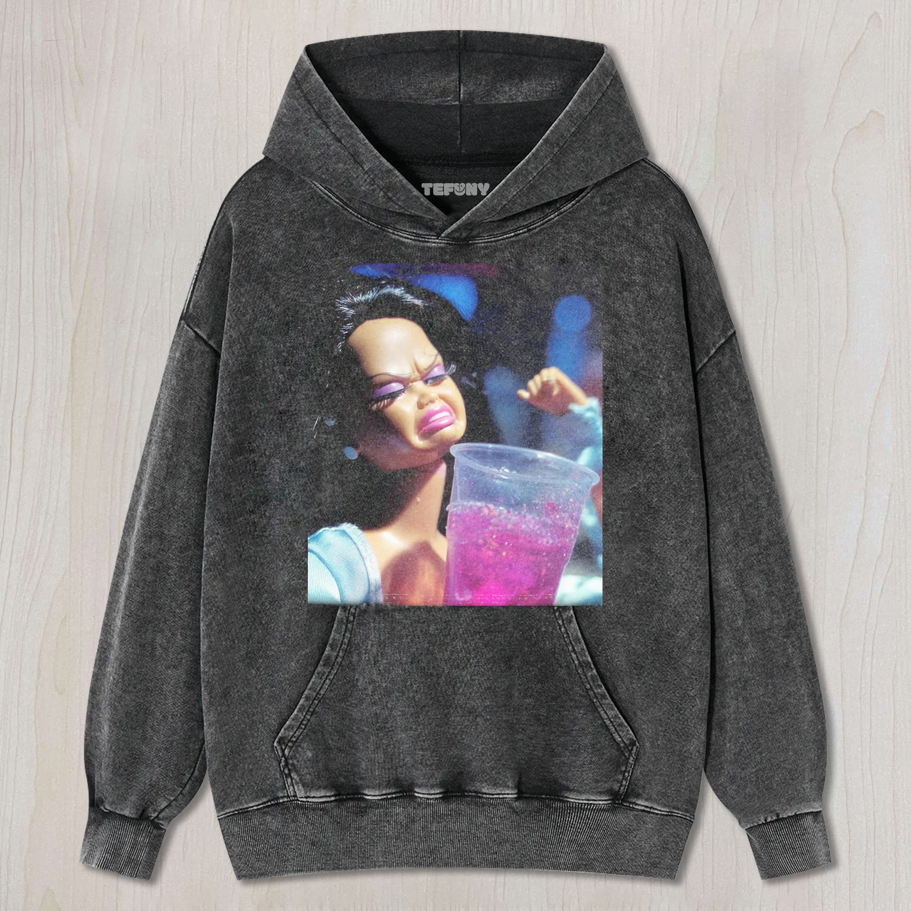 BLACK GIRL DOLL FACEPARTY DRINKING UNISEX TEE, TANK TOP, LAYERED LS, SWEATSHIRT & HOODIE