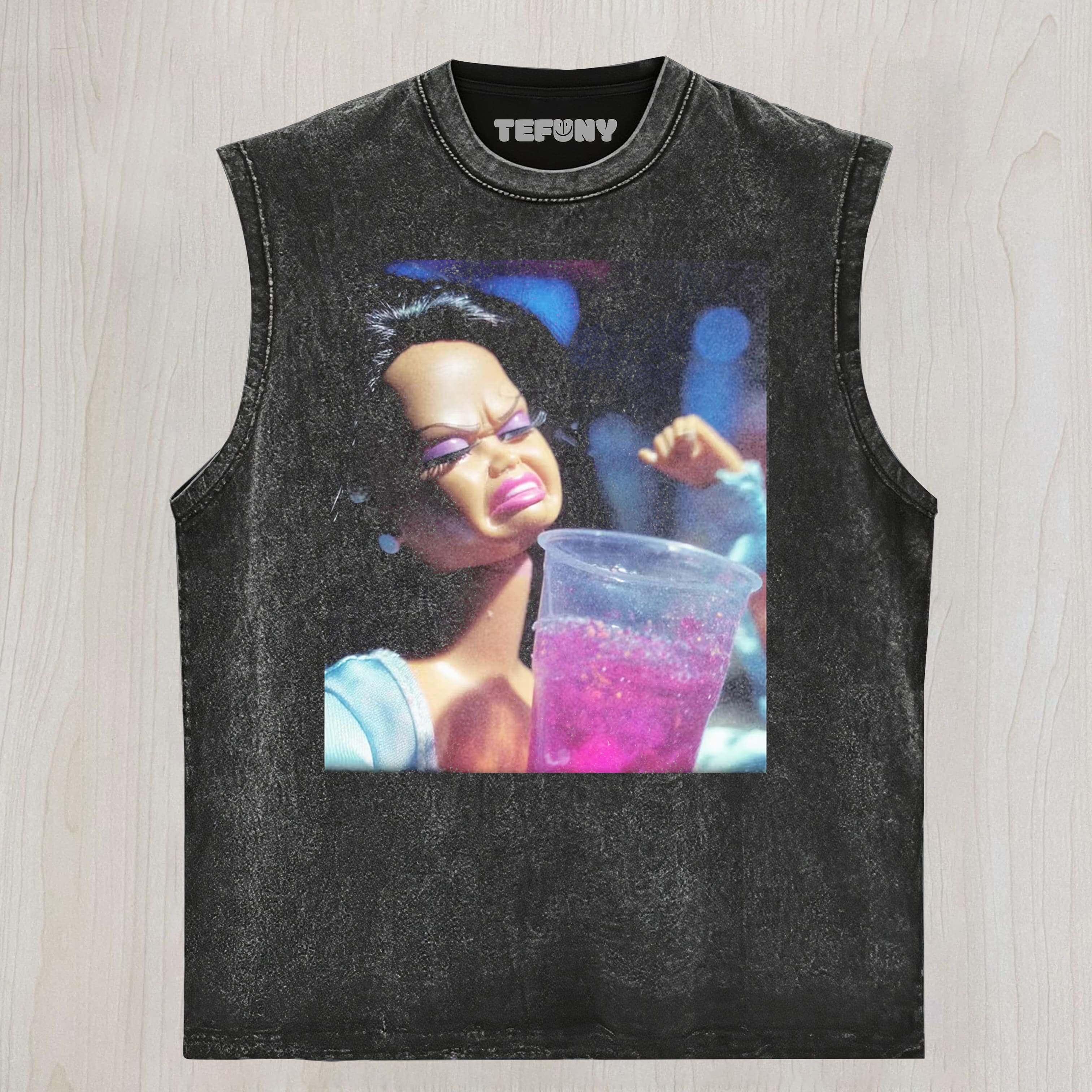 BLACK GIRL DOLL FACEPARTY DRINKING UNISEX TEE, TANK TOP, LAYERED LS, SWEATSHIRT & HOODIE