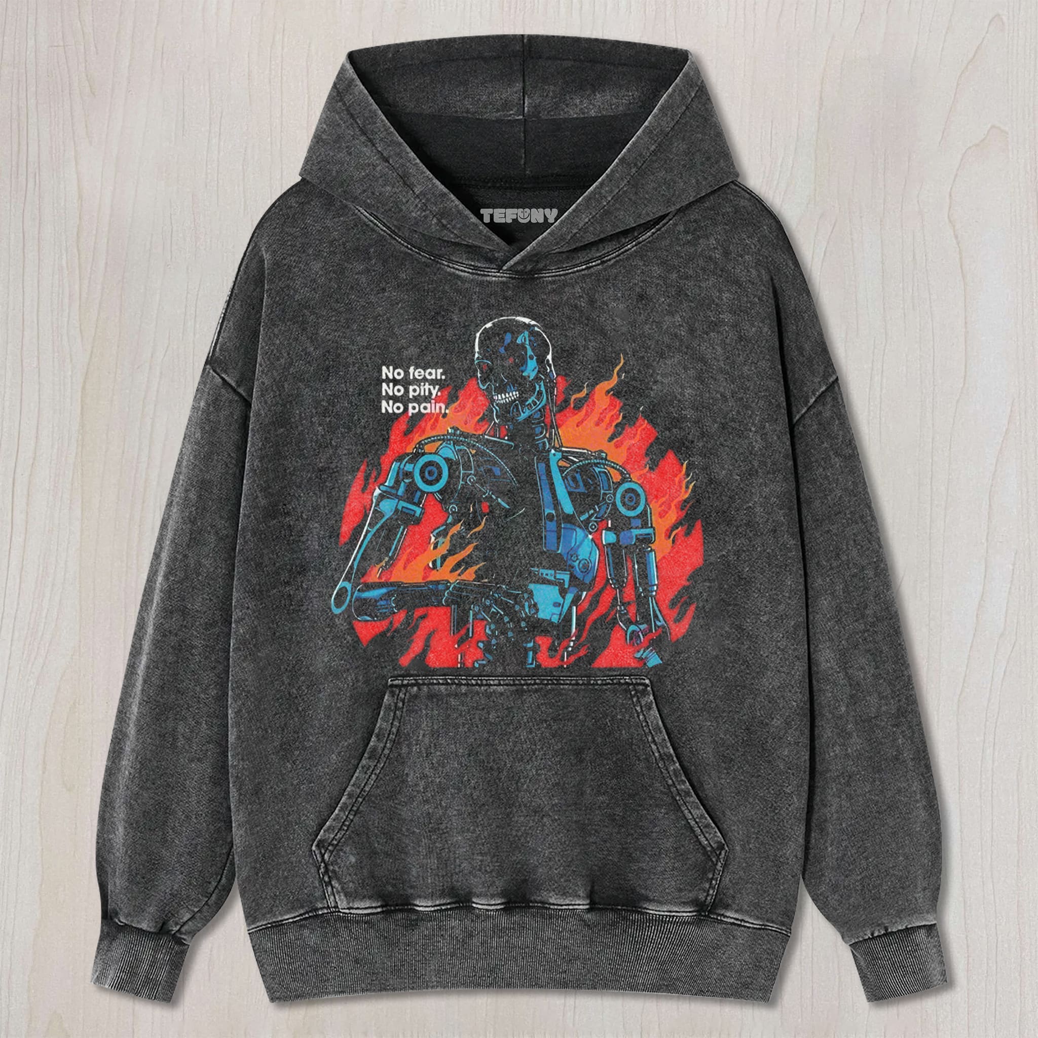BURNING CYBER SKELETON WARRIOR RETRO SCI‑FI UNISEX TEE, TANK TOP, LAYERED LS, SWEATSHIRT & HOODIE