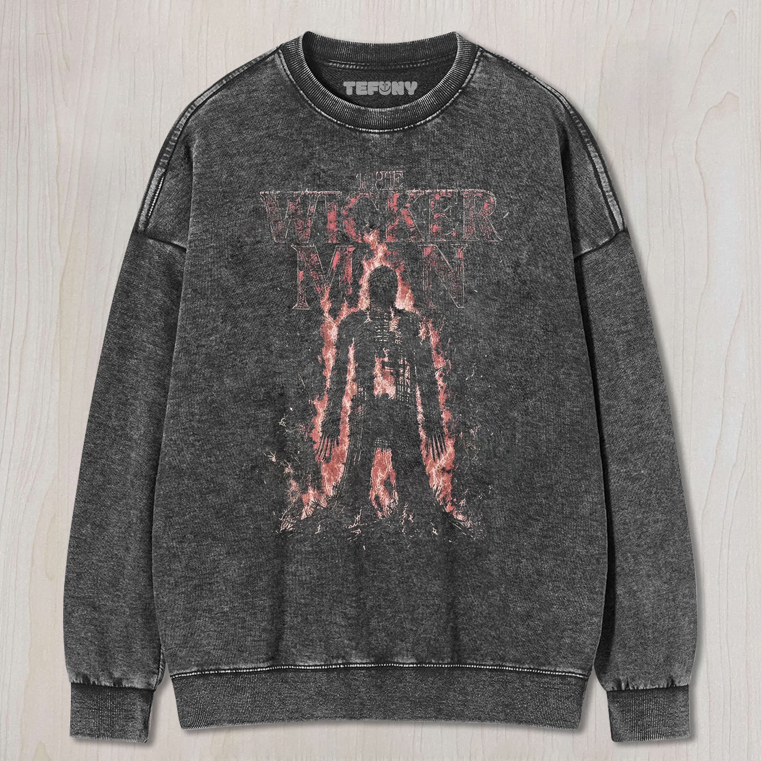 BURNING HORROR FIGURE GRAPHIC VINTAGE WASHED UNISEX TEE, TANK TOP, LAYERED LS, SWEATSHIRT & HOODIE