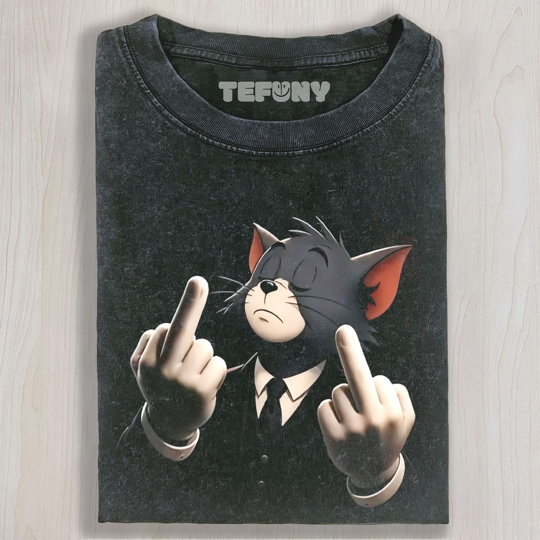 CARTOON CAT MIDDLE FINGER UNISEX TEE, TANK TOP, LAYERED LS, SWEATSHIRT & HOODIE