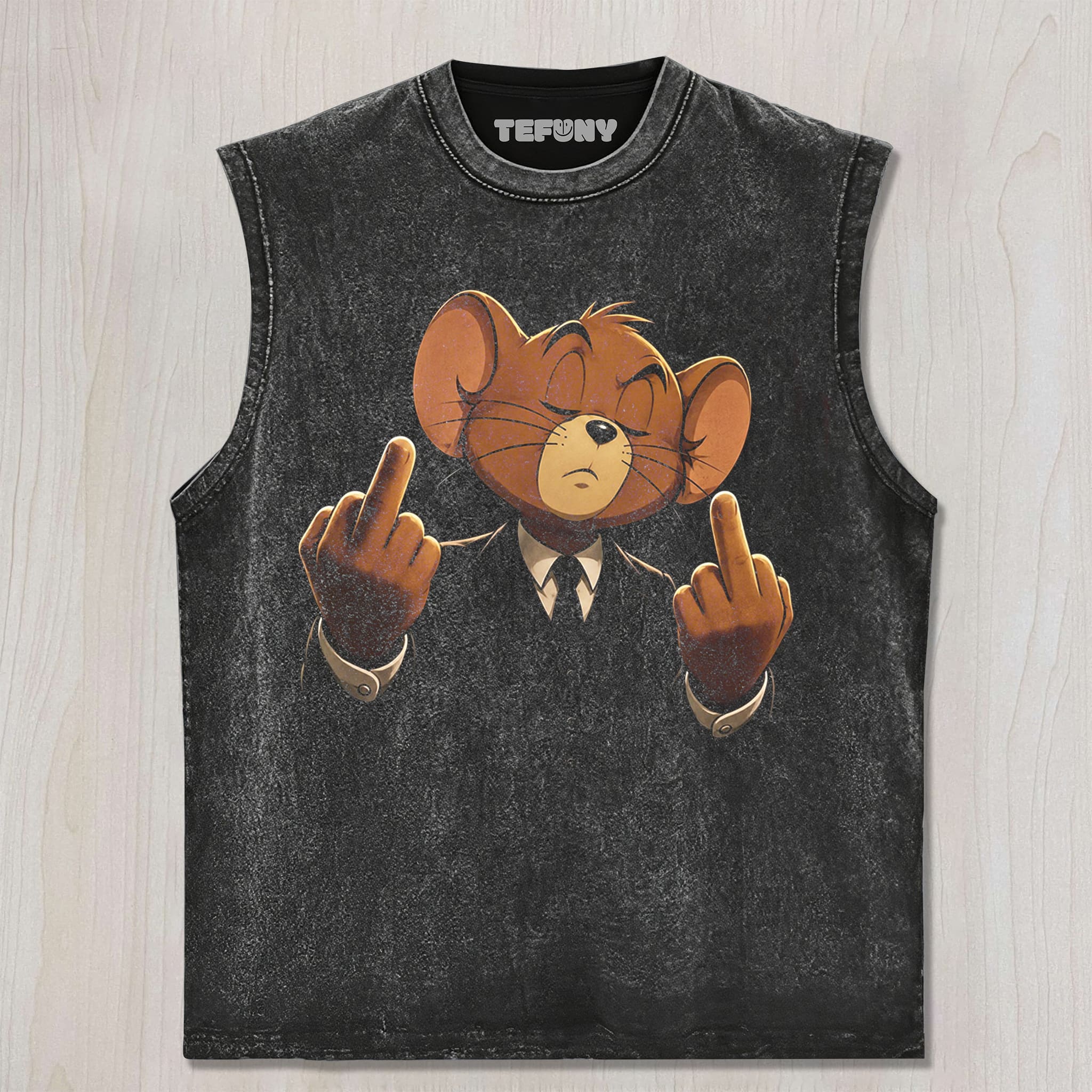 CARTOON MOUSE MIDDLE FINGER UNISEX TEE, TANK TOP, LAYERED LS, SWEATSHIRT & HOODIE