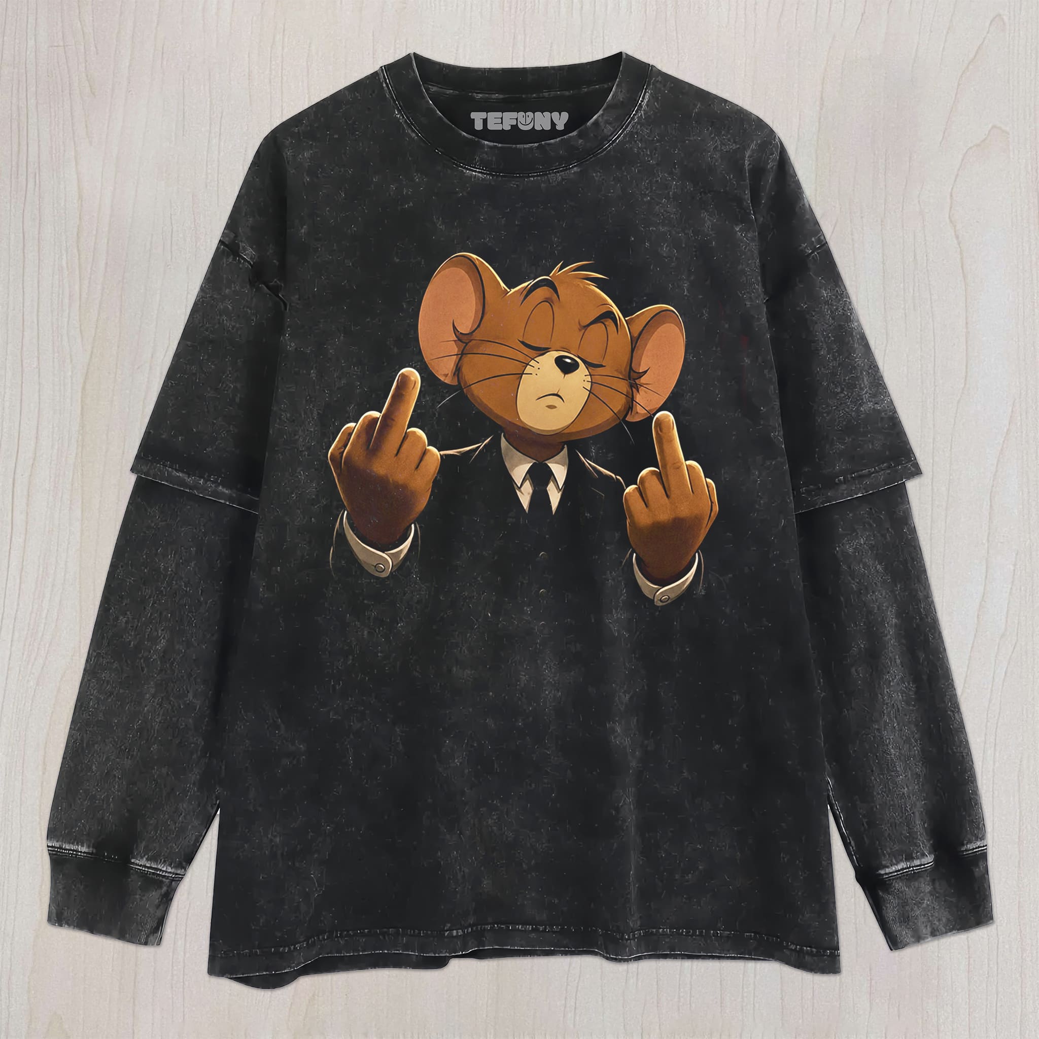 CARTOON MOUSE MIDDLE FINGER UNISEX TEE, TANK TOP, LAYERED LS, SWEATSHIRT & HOODIE