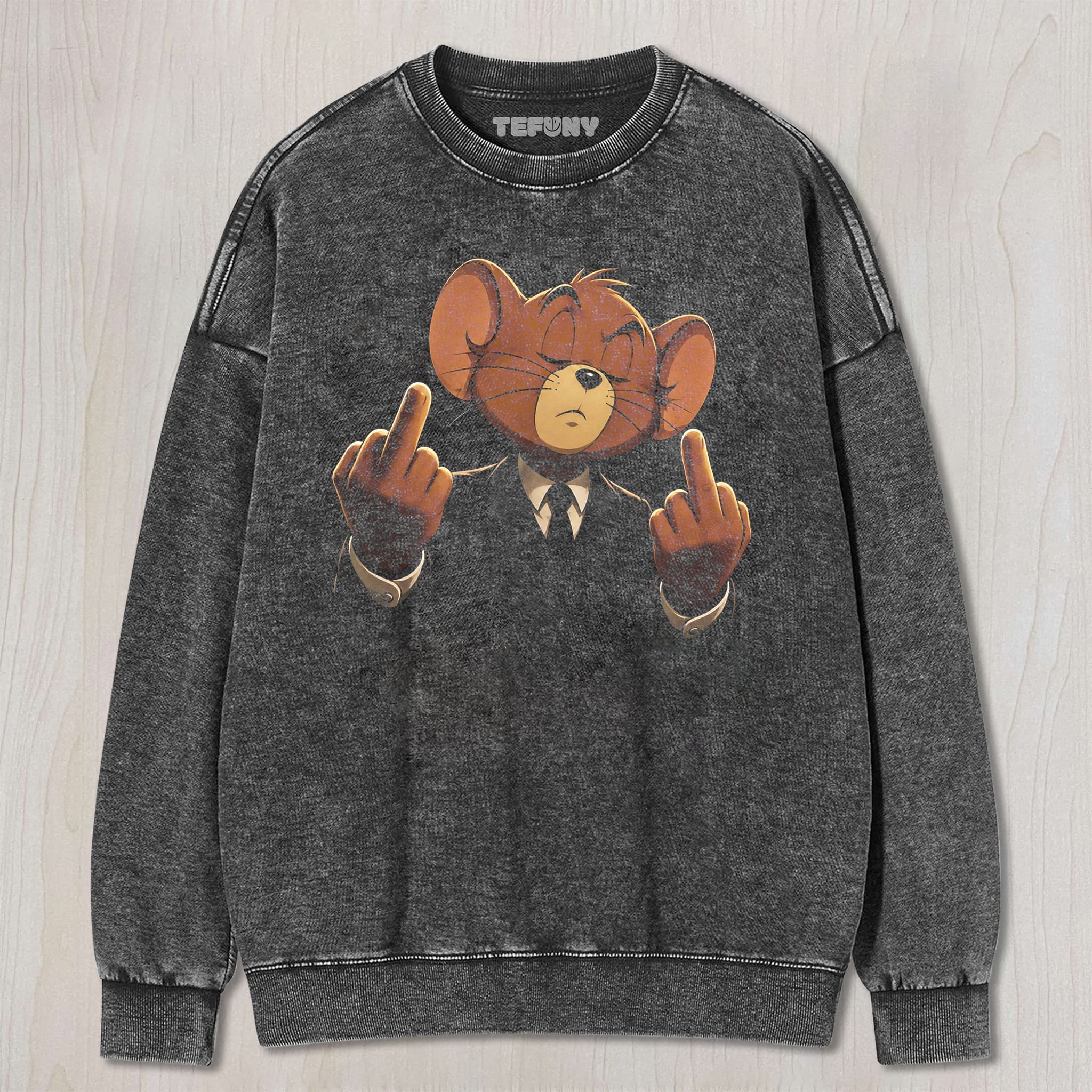 CARTOON MOUSE MIDDLE FINGER UNISEX TEE, TANK TOP, LAYERED LS, SWEATSHIRT & HOODIE