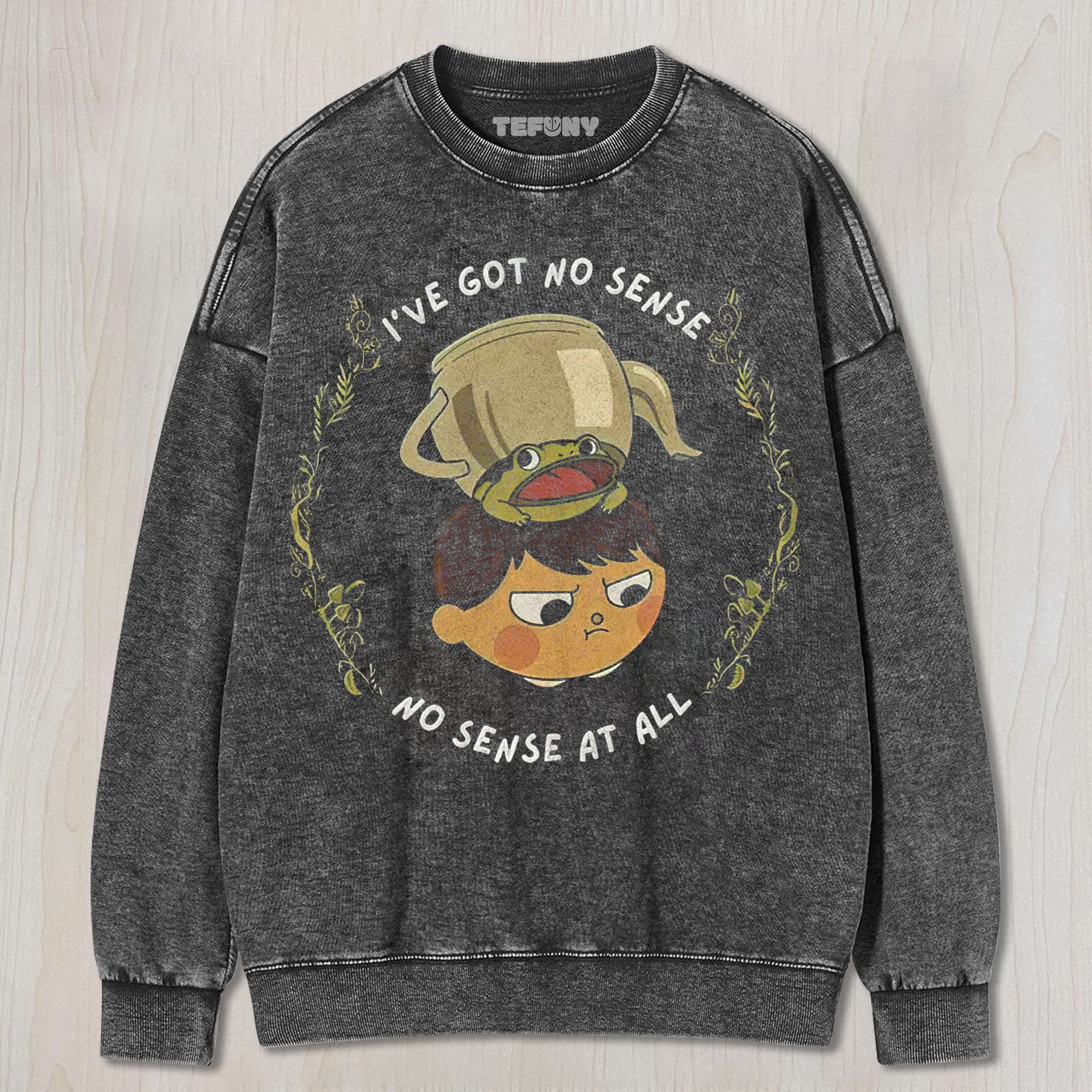 CARTOON FROG BOY GRAPHIC VINTAGE WASHED UNISEX TEE, TANK TOP, LAYERED LS, SWEATSHIRT & HOODIE