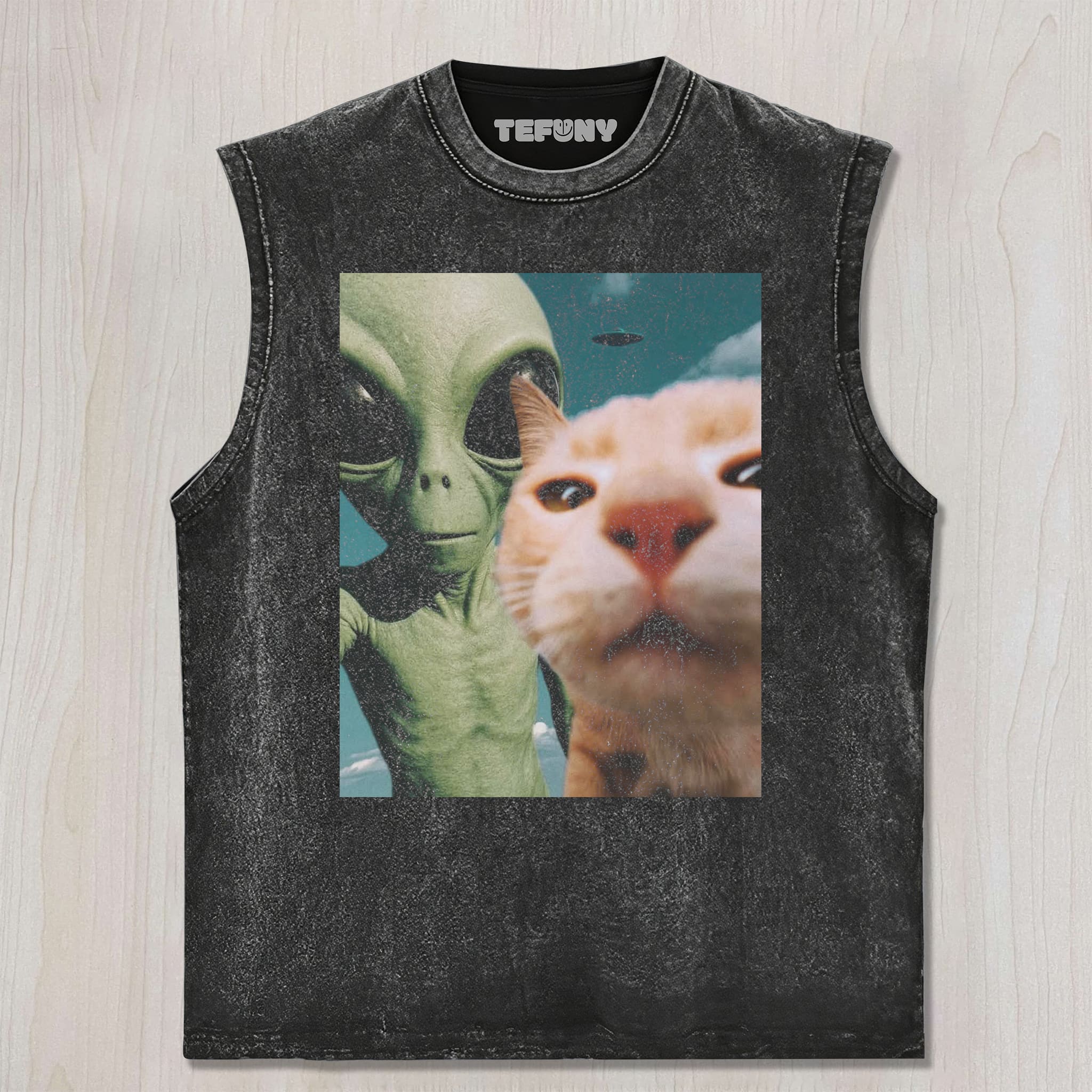 CAT AND ALIEN UNISEX TEE, TANK TOP, LAYERED LS, SWEATSHIRT & HOODIE