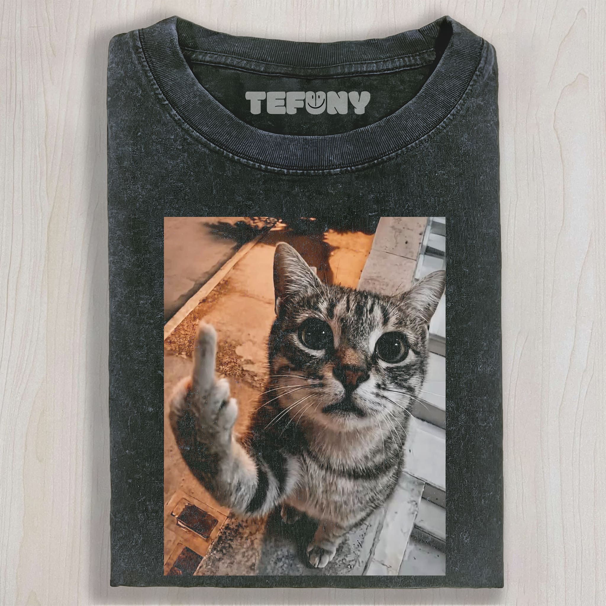 CAT GIVES MIDDLE FINGER UNISEX TEE, TANK TOP, LAYERED LS, SWEATSHIRT & HOODIE