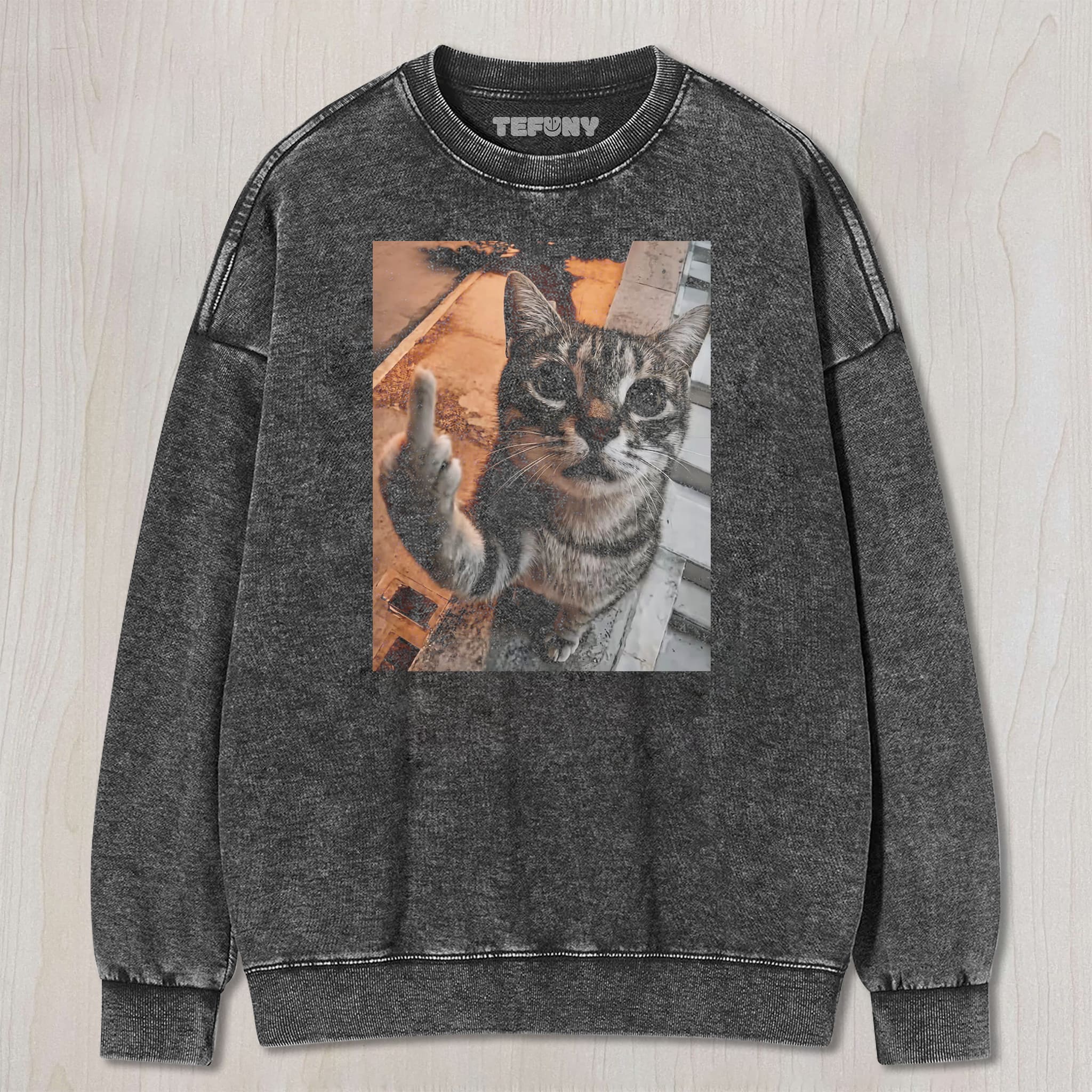 CAT GIVES MIDDLE FINGER UNISEX TEE, TANK TOP, LAYERED LS, SWEATSHIRT & HOODIE
