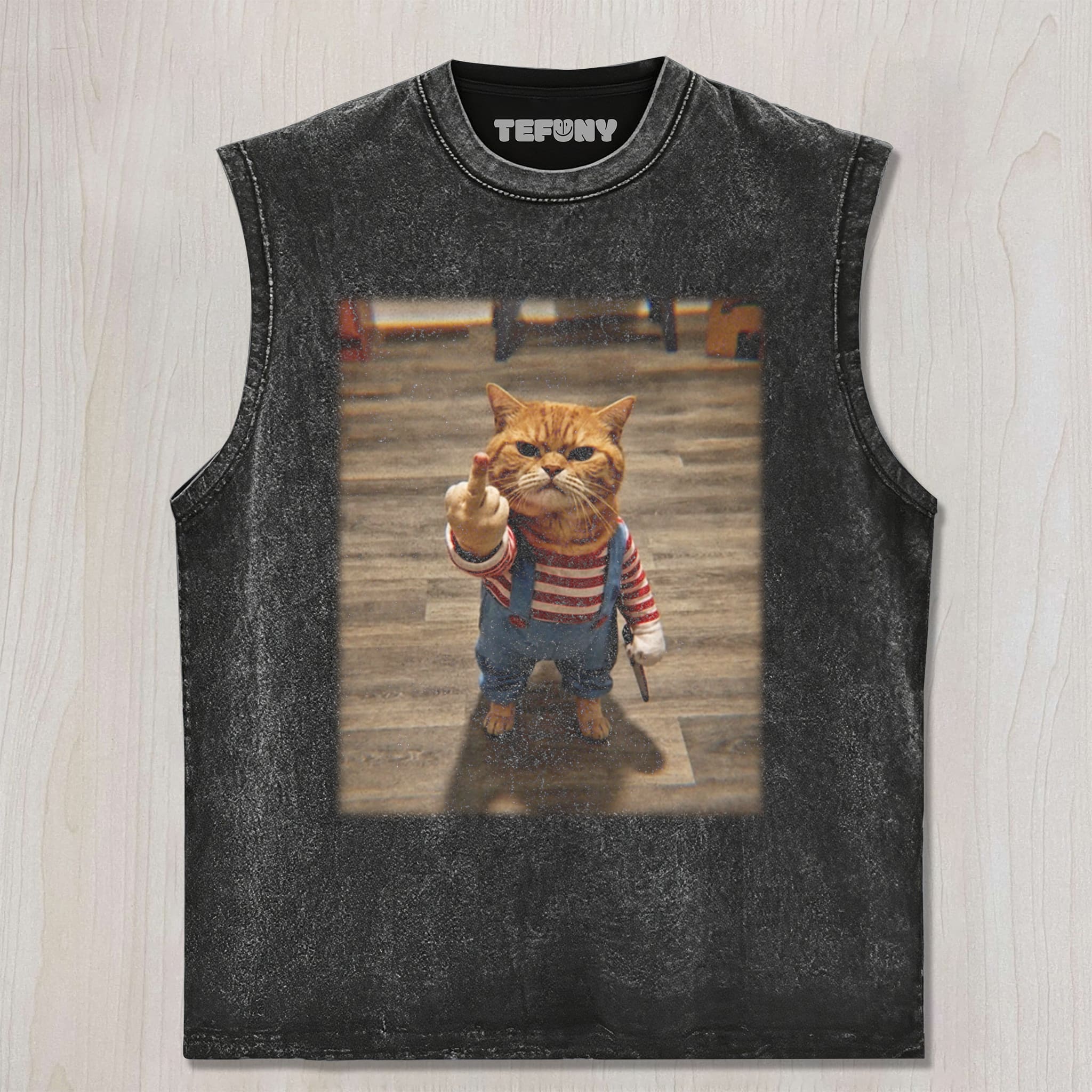 CAT GIVING THE MIDDLE FINGER UNISEX TEE, TANK TOP, LAYERED LS, SWEATSHIRT & HOODIE