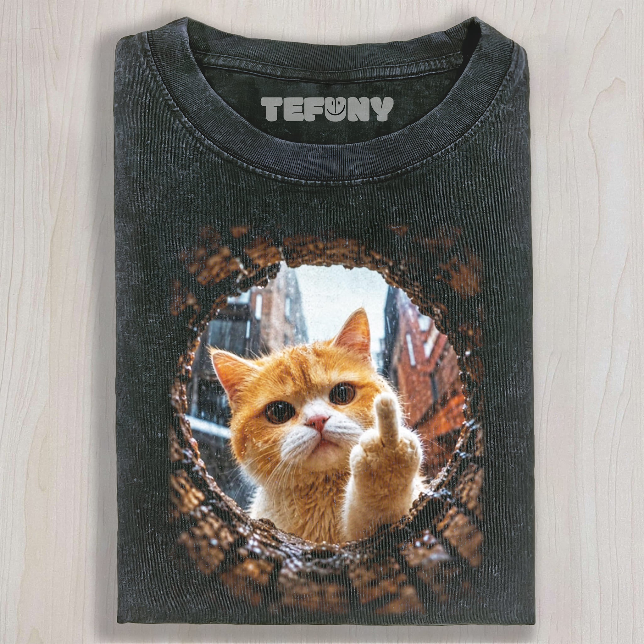 CAT GIVING THE MIDDLE FINGER V1 UNISEX TEE, TANK TOP, LAYERED LS, SWEATSHIRT & HOODIE