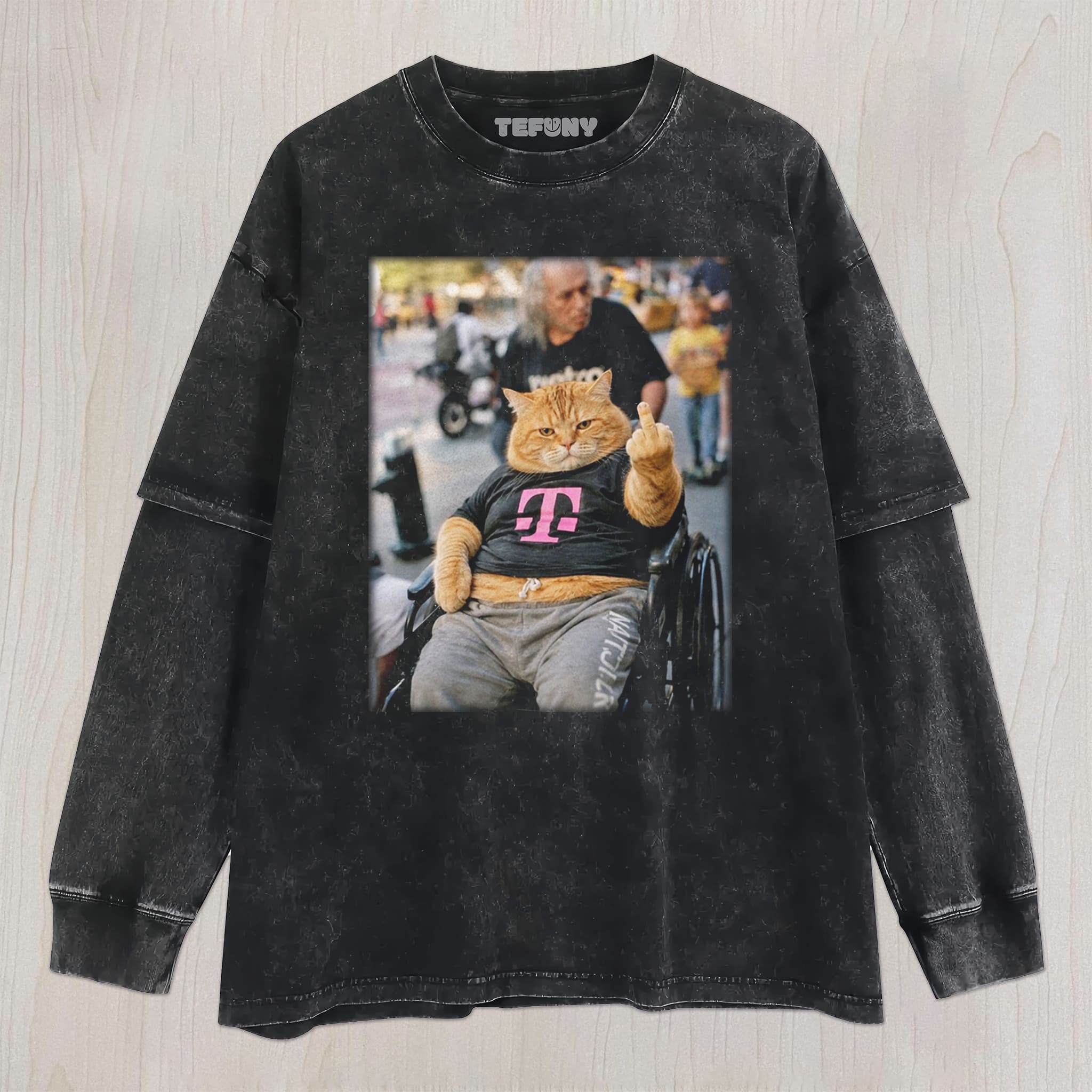 CAT GIVING THE MIDDLE FINGER V3 UNISEX TEE, TANK TOP, LAYERED LS, SWEATSHIRT & HOODIE