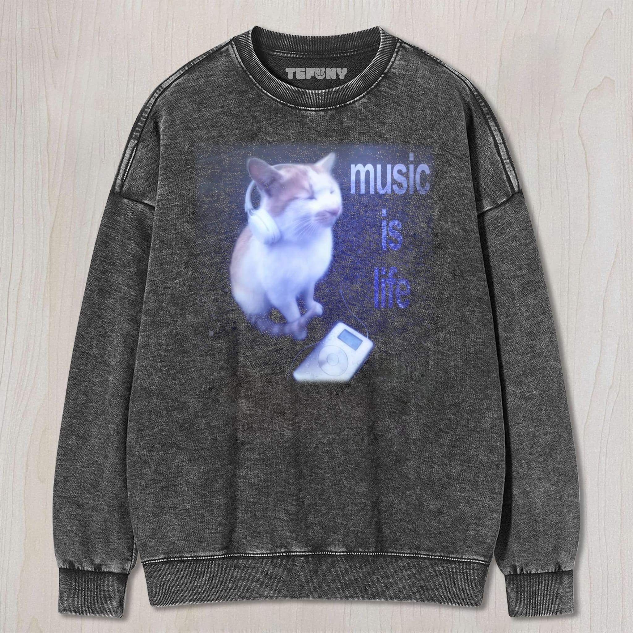 CAT MEME MUSIC IS LIFE UNISEX TEE, TANK TOP, LAYERED LS, SWEATSHIRT & HOODIE
