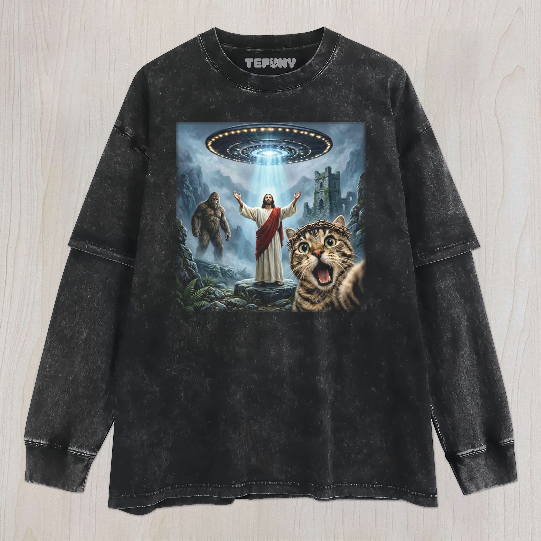 CAT SELFIE JESUS UNISEX TEE, TANK TOP, LAYERED LS, SWEATSHIRT & HOODIE