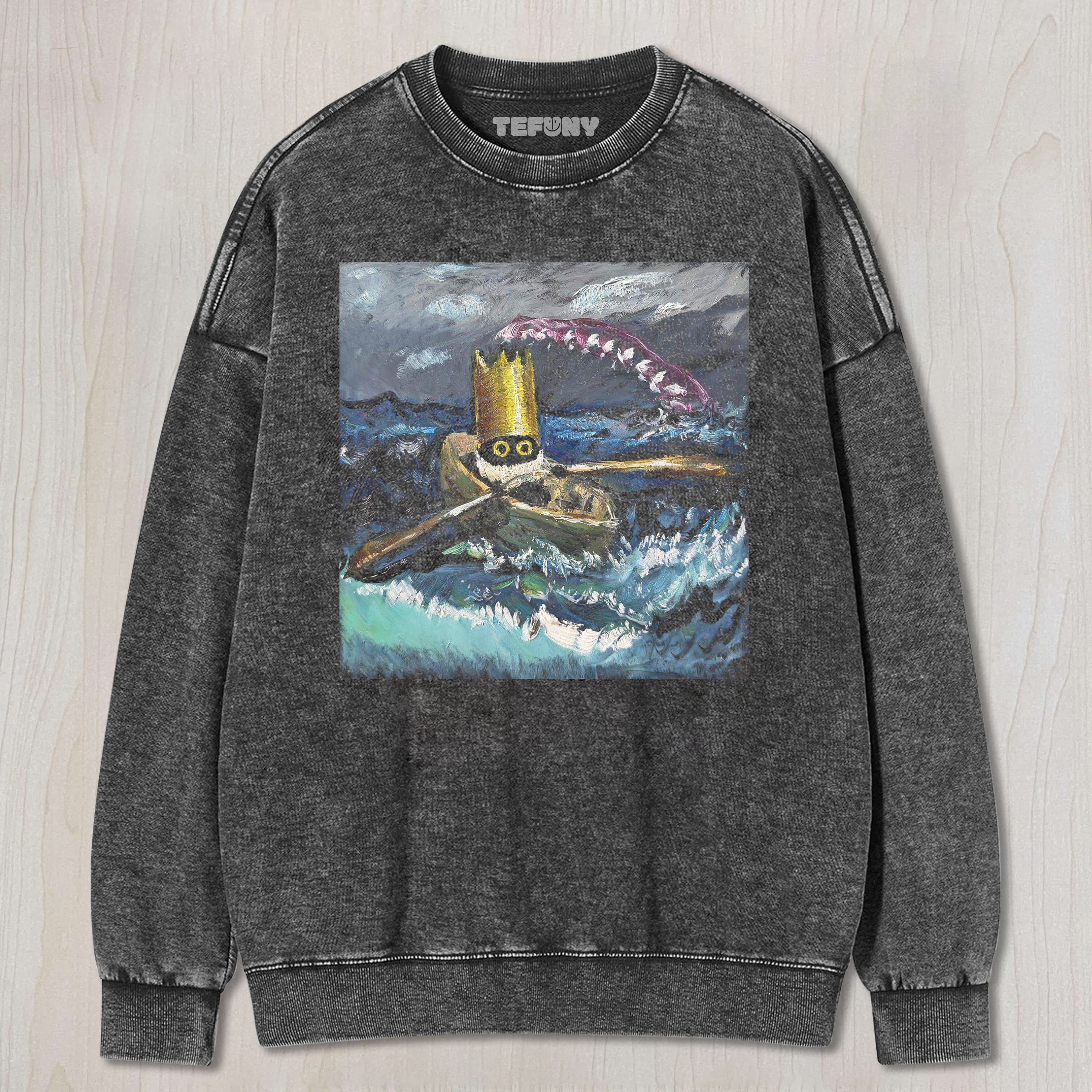 CAT ROWING A BOAT ON THE SEA TEE & SWEAT & HOOD