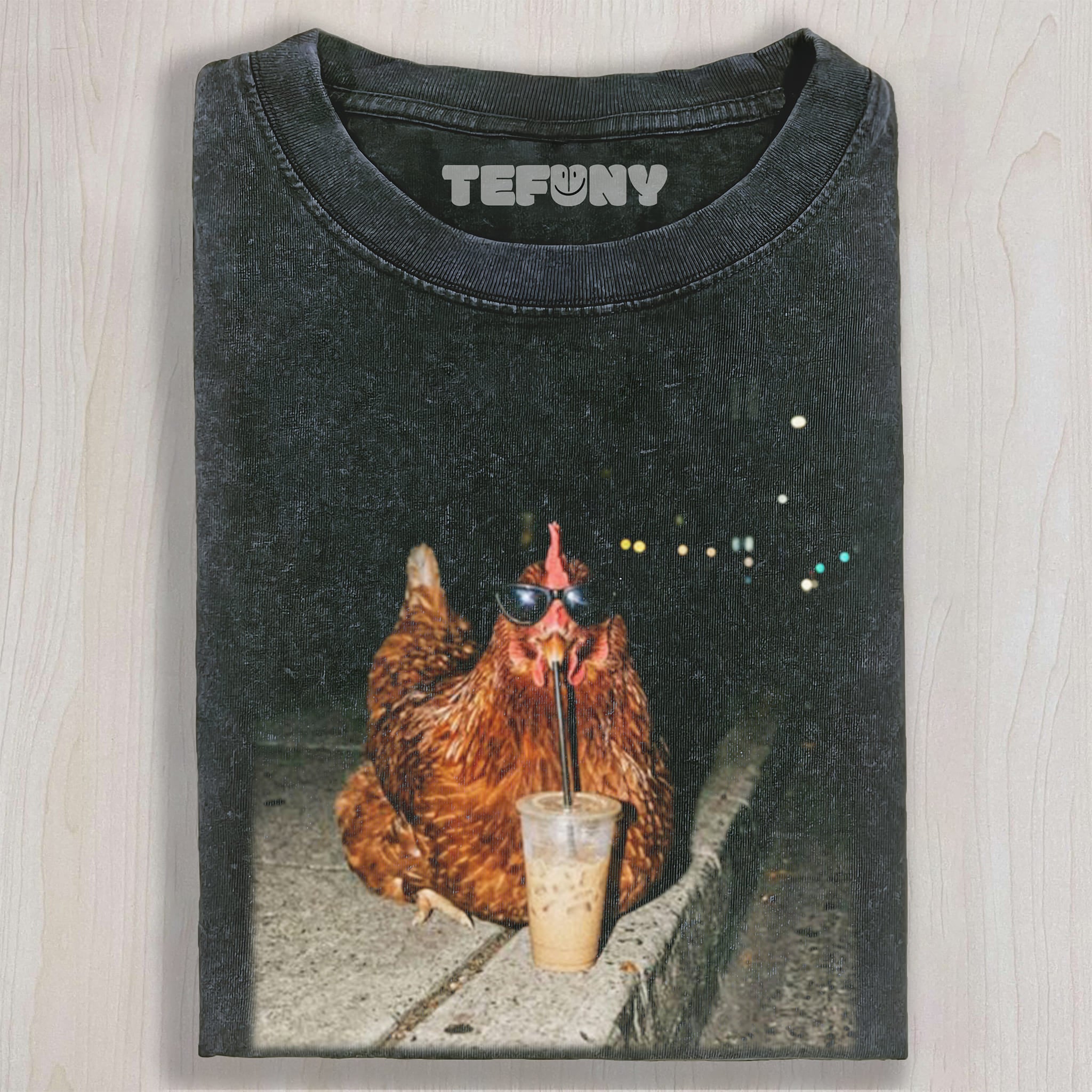 CHICKEN DRINKING COFFEE UNISEX TEE, TANK TOP, LAYERED LS, SWEATSHIRT & HOODIE