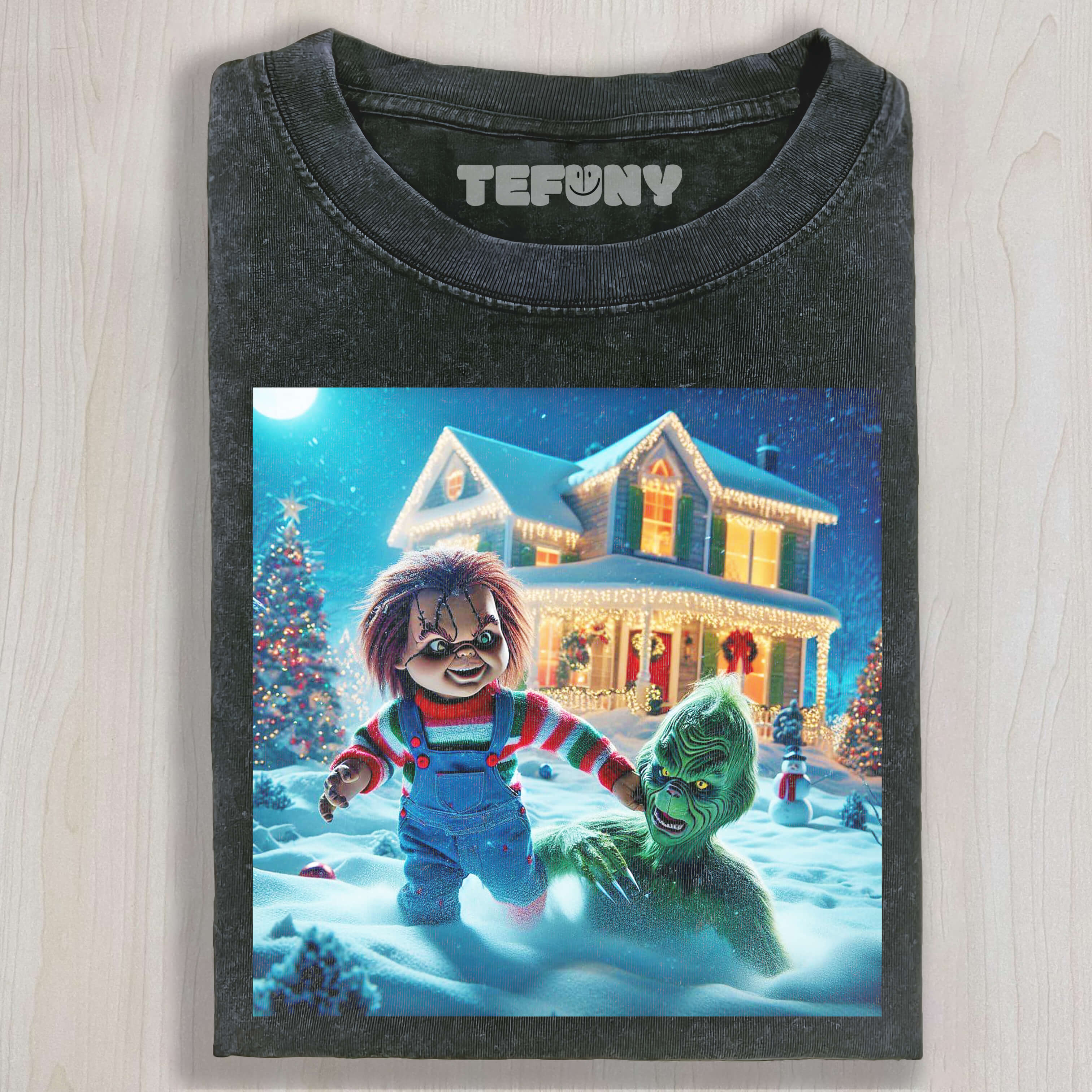 CHUCKY CHASES AFTER THE GRINCH V1 T-SHIRT & LONG SLEEVES & HOODIES