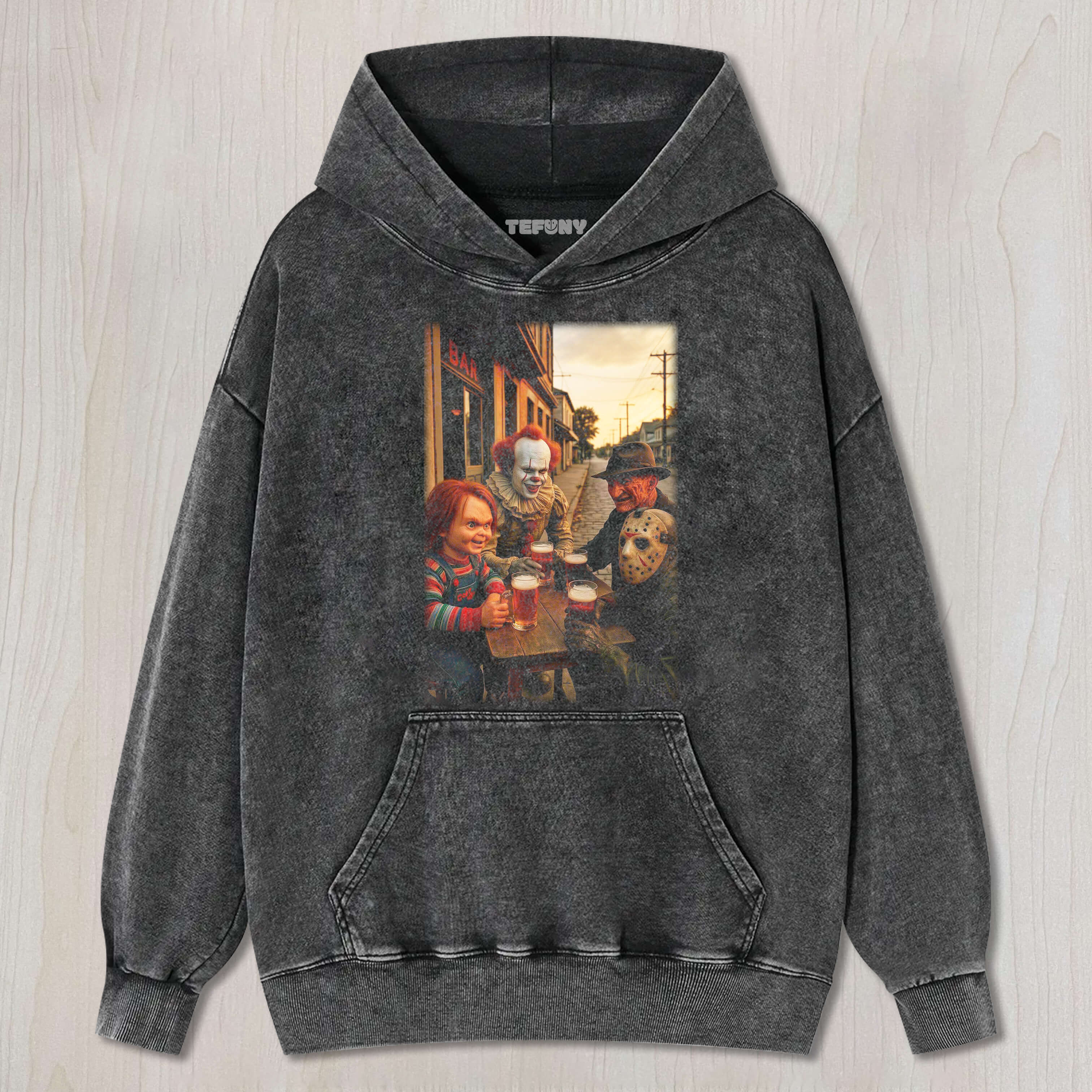 CHUCKY, PENNYWISE, FREDDY KRUEGER, AND JASON DRINK BEER TEE & SWEAT & HOOD