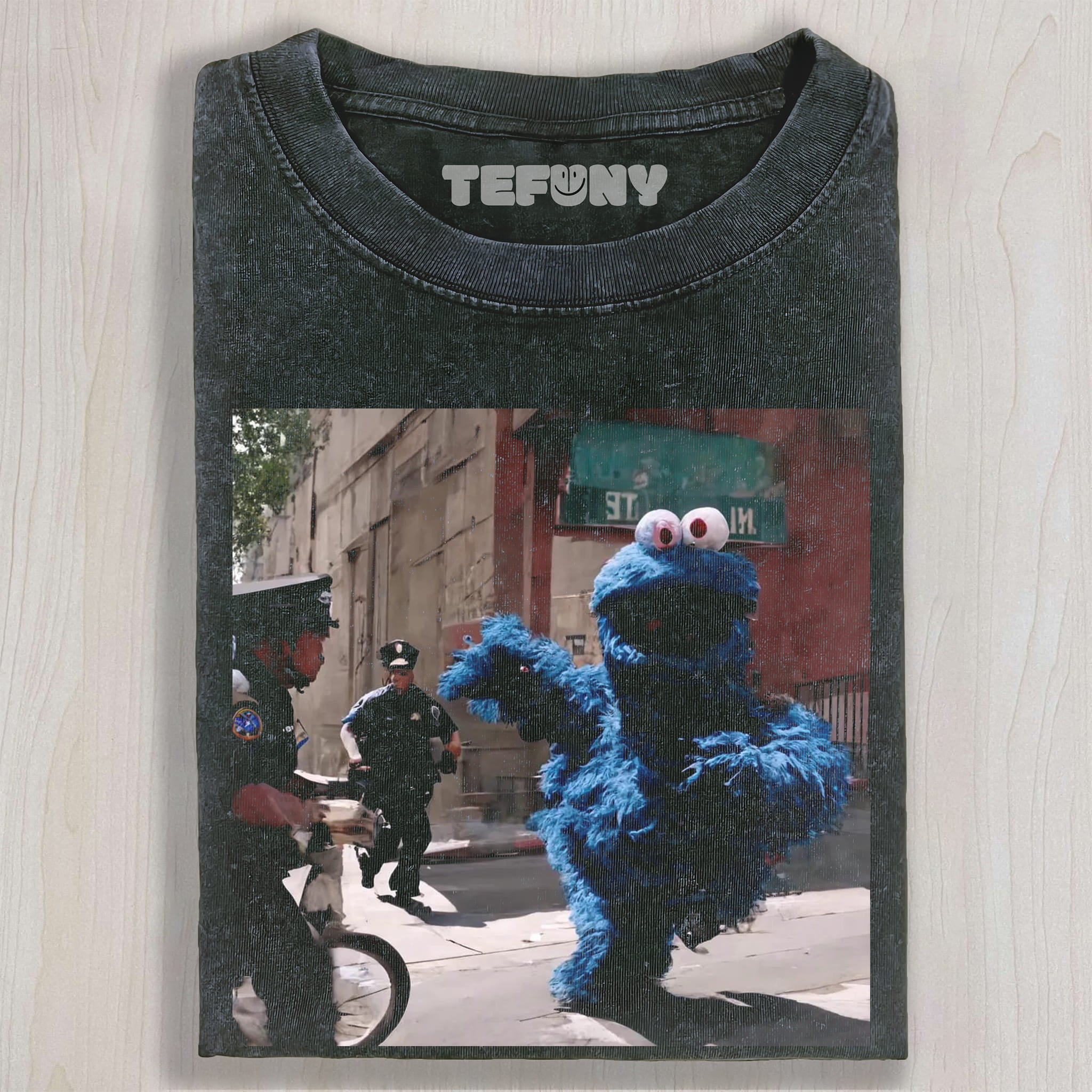 COOKIE MONSTER IS ESCAPING THE POLICE UNISEX TEE, TANK TOP, LAYERED LS, SWEATSHIRT & HOODIE