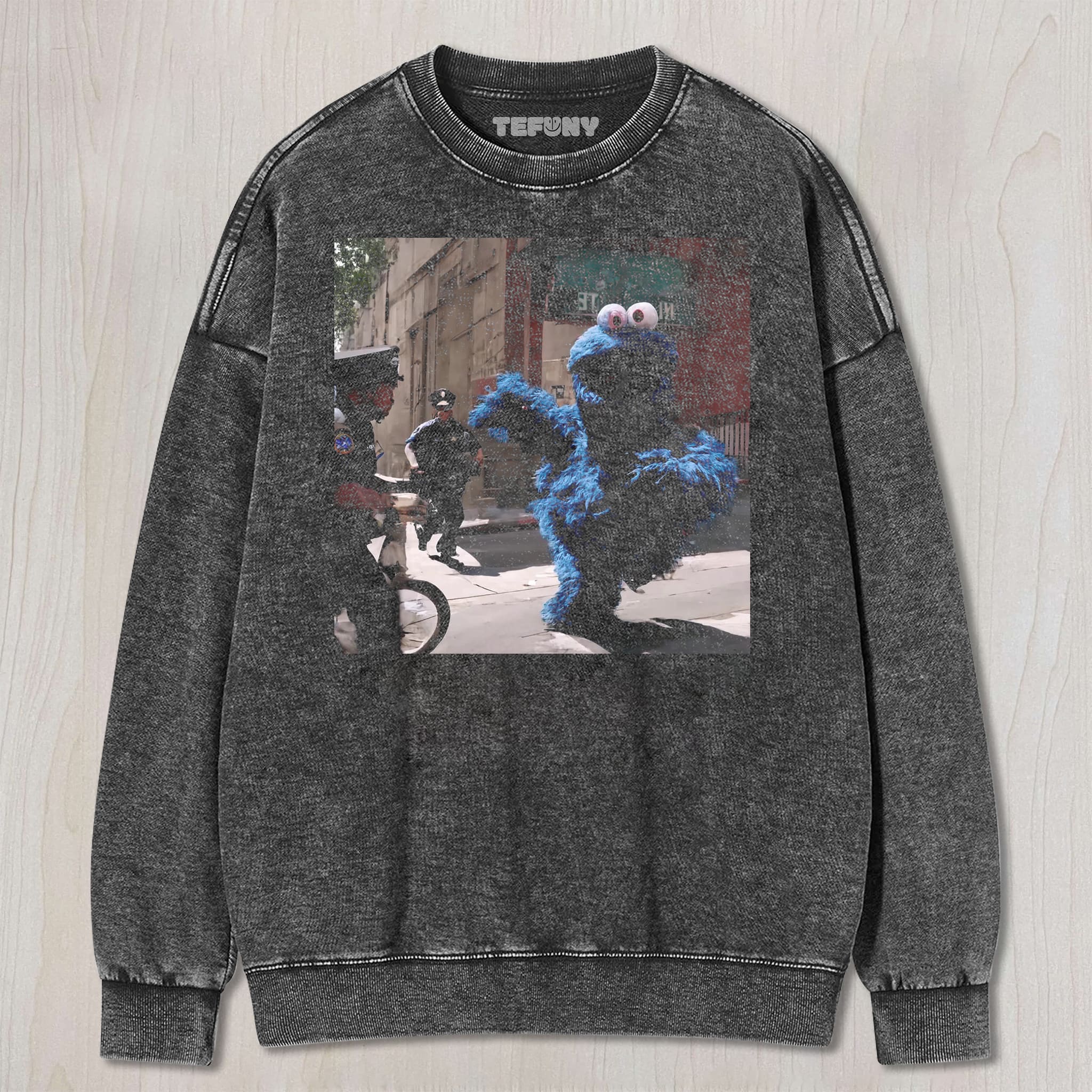 COOKIE MONSTER IS ESCAPING THE POLICE UNISEX TEE, TANK TOP, LAYERED LS, SWEATSHIRT & HOODIE