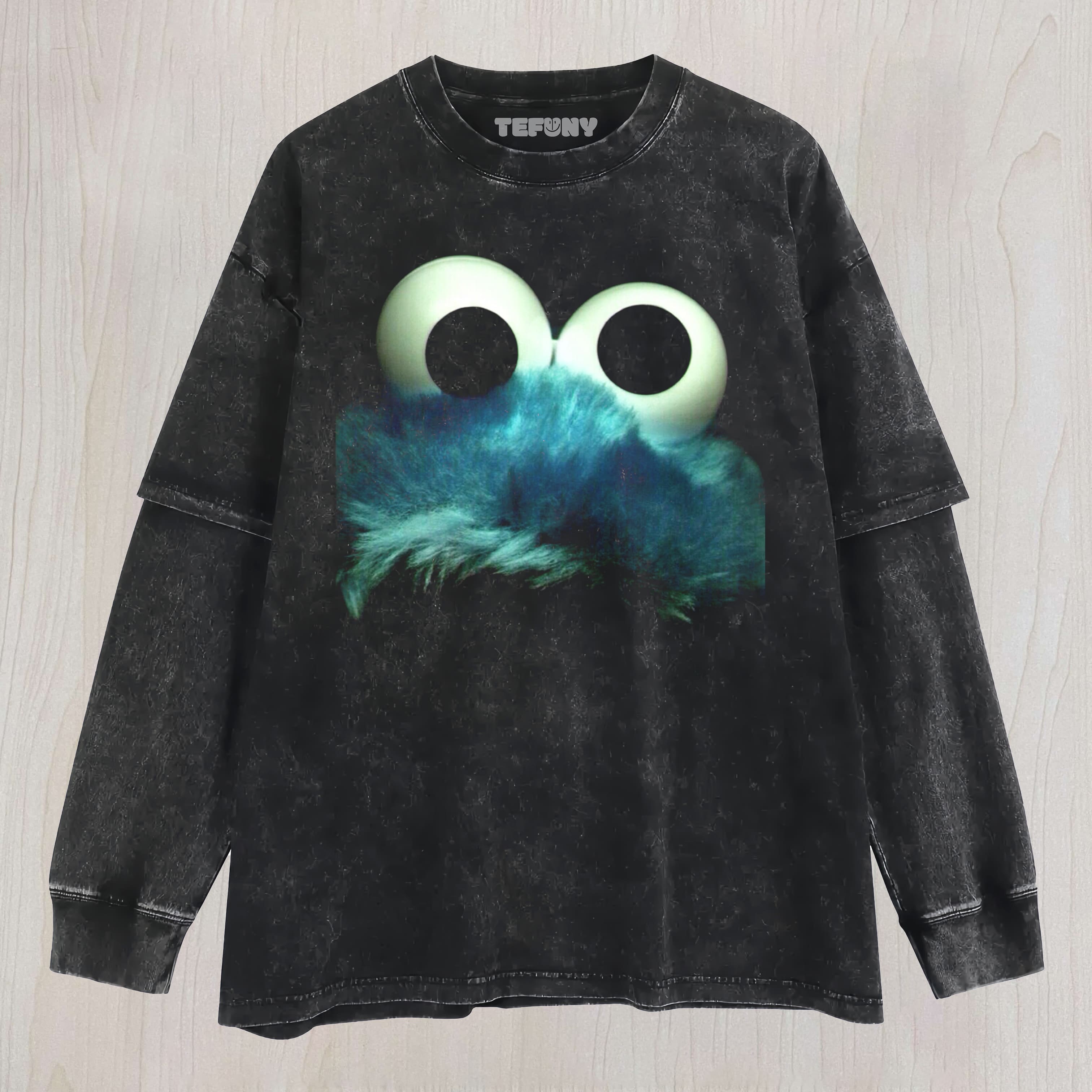 COOKIE MONSTER BIG FACE LAYERED LONG SLEEVE