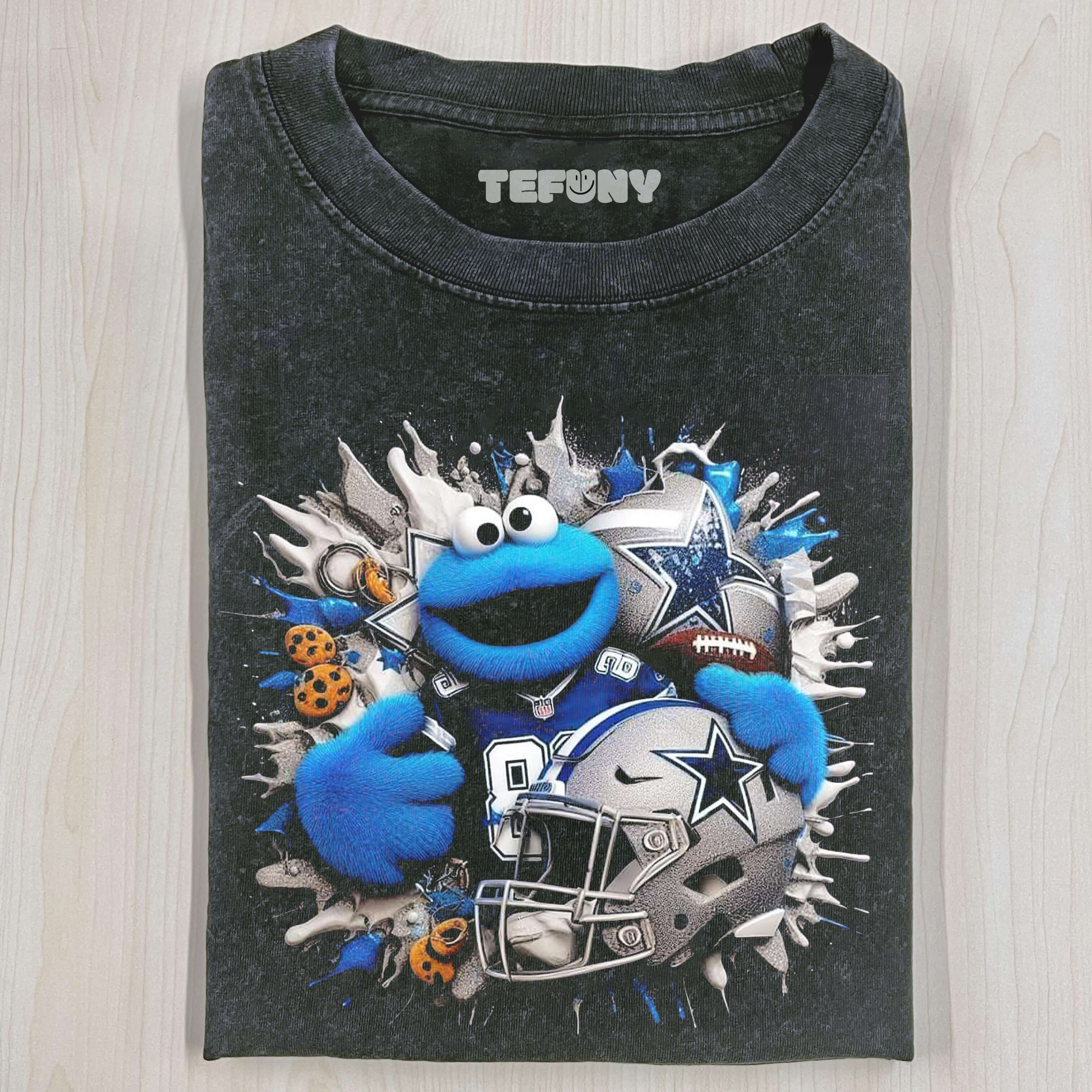COOKIE MONSTER WEARING DALLAS COWBOYS CLOTHING T-SHIRT