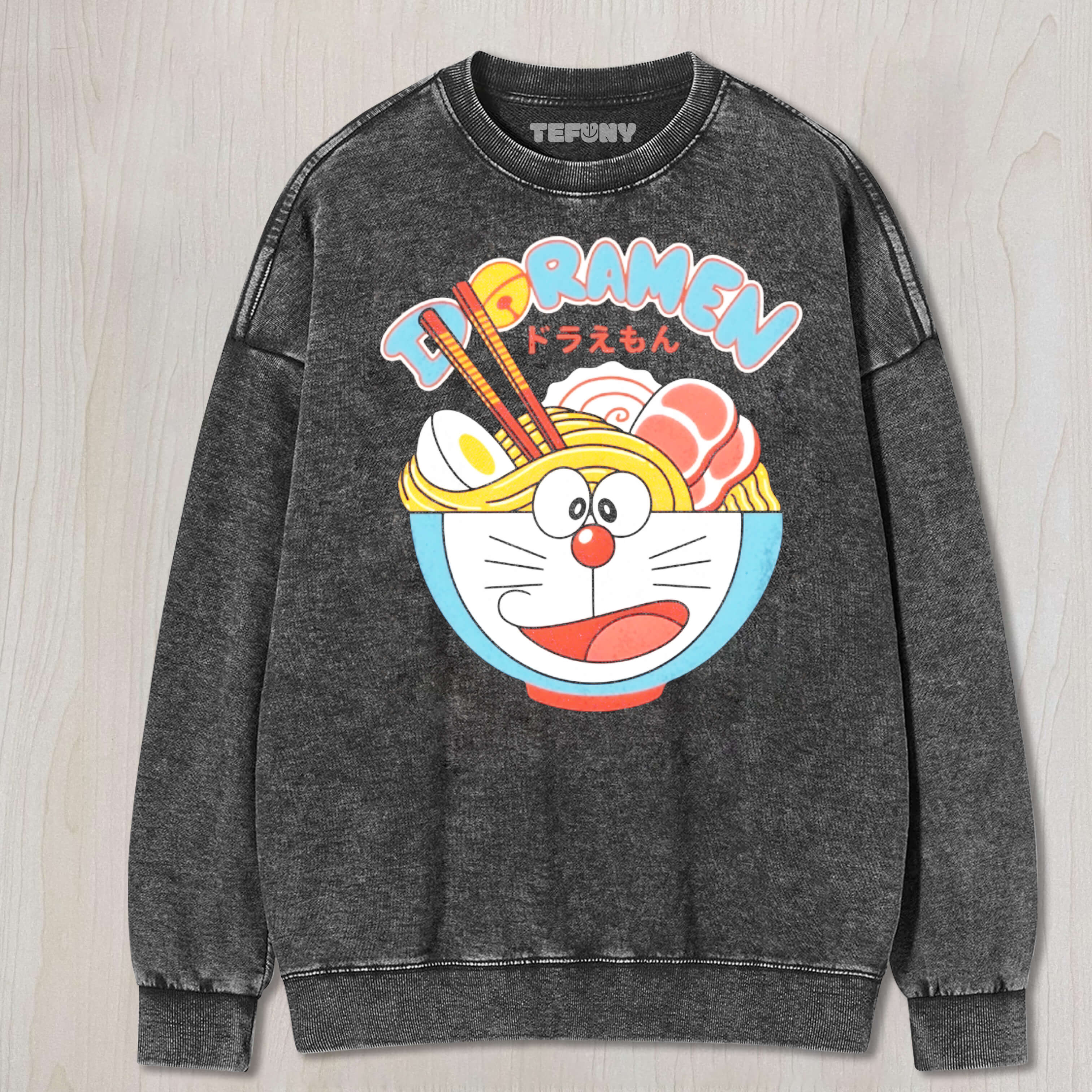 CAT RAMEN VINTAGE COTTON WASH CREWNECK TEE & SWEAT & HOOD