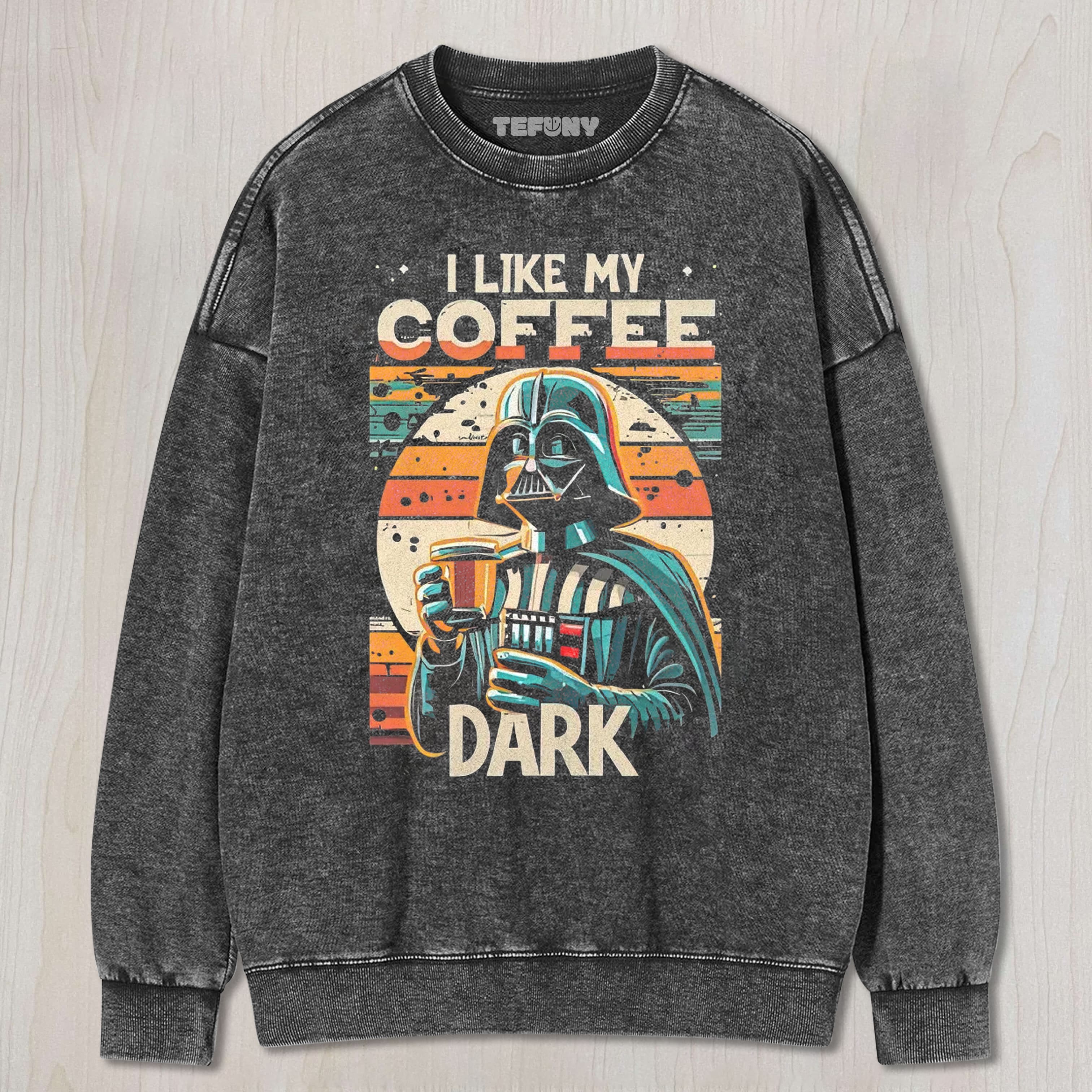 DARK VILLAIN COFFEE QUOTE GRAPHIC WASHED UNISEX TEE, TANK TOP, LAYERED LS, SWEATSHIRT & HOODIE