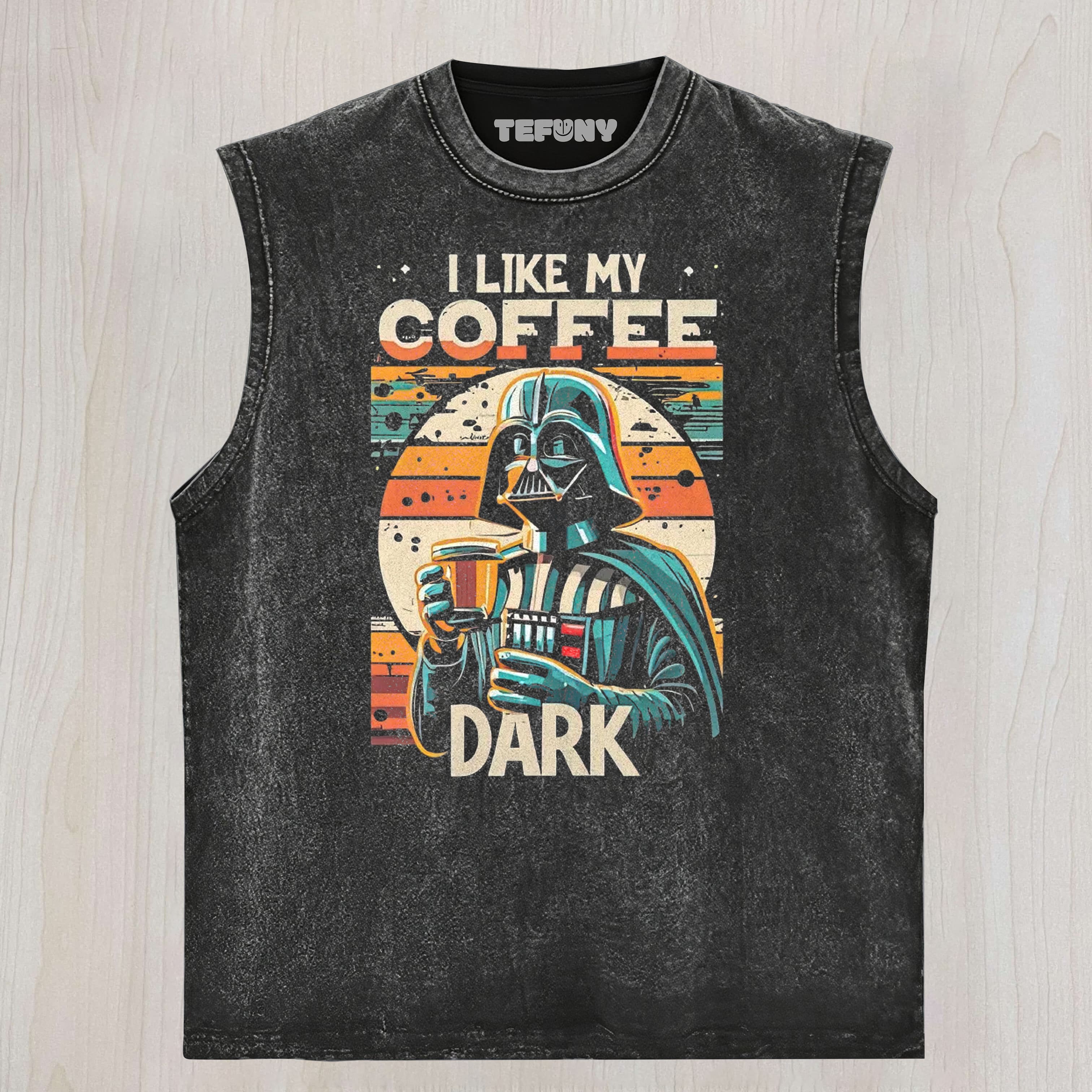 DARK VILLAIN COFFEE QUOTE GRAPHIC WASHED UNISEX TEE, TANK TOP, LAYERED LS, SWEATSHIRT & HOODIE