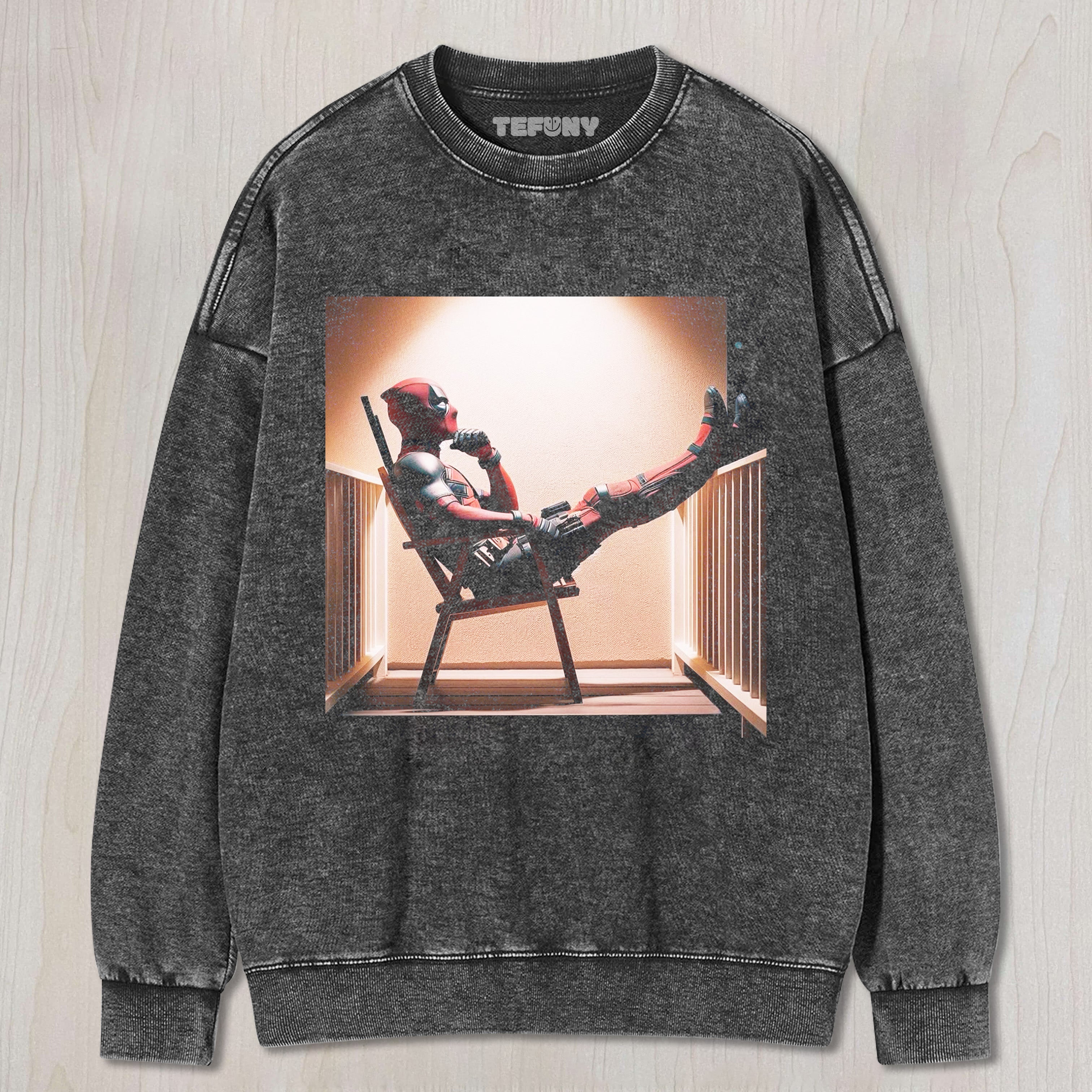 DEADPOOL SAT ON THE BALCONY RELAXING T-SHIRT & LONG SLEEVES & HOODIES
