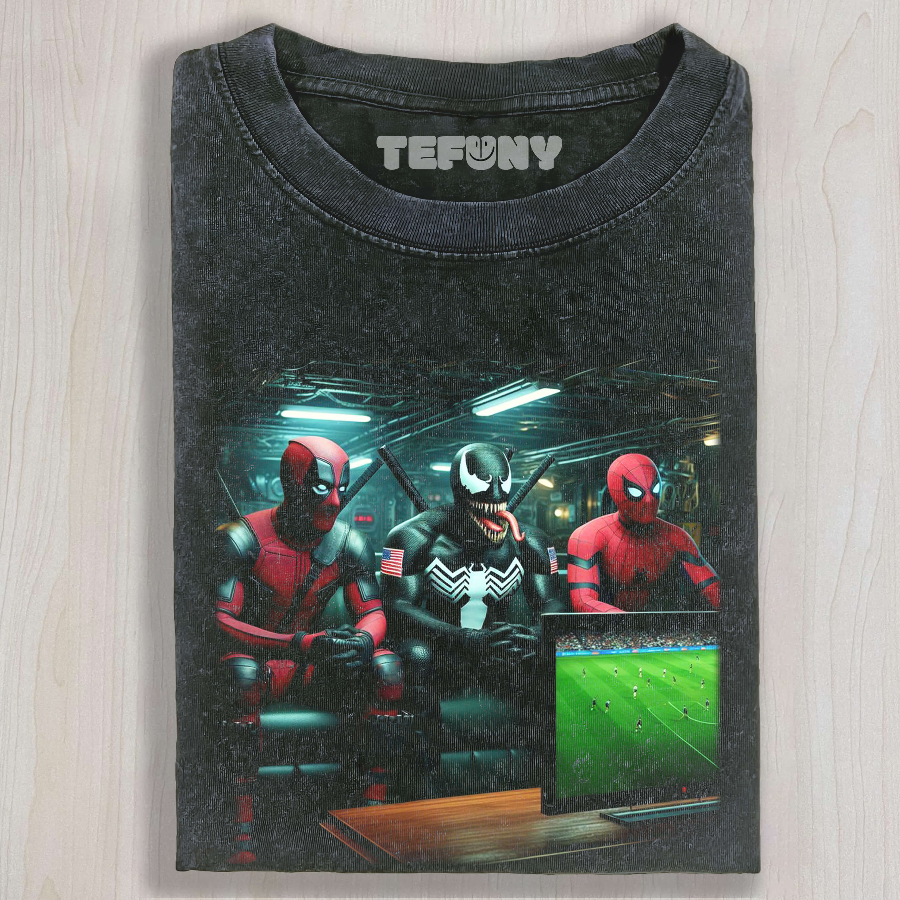 DEADPOOL, VENOM, AND SPIDER-MAN WATCH A FOOTBALL GAME TEE & SWEAT & HOOD