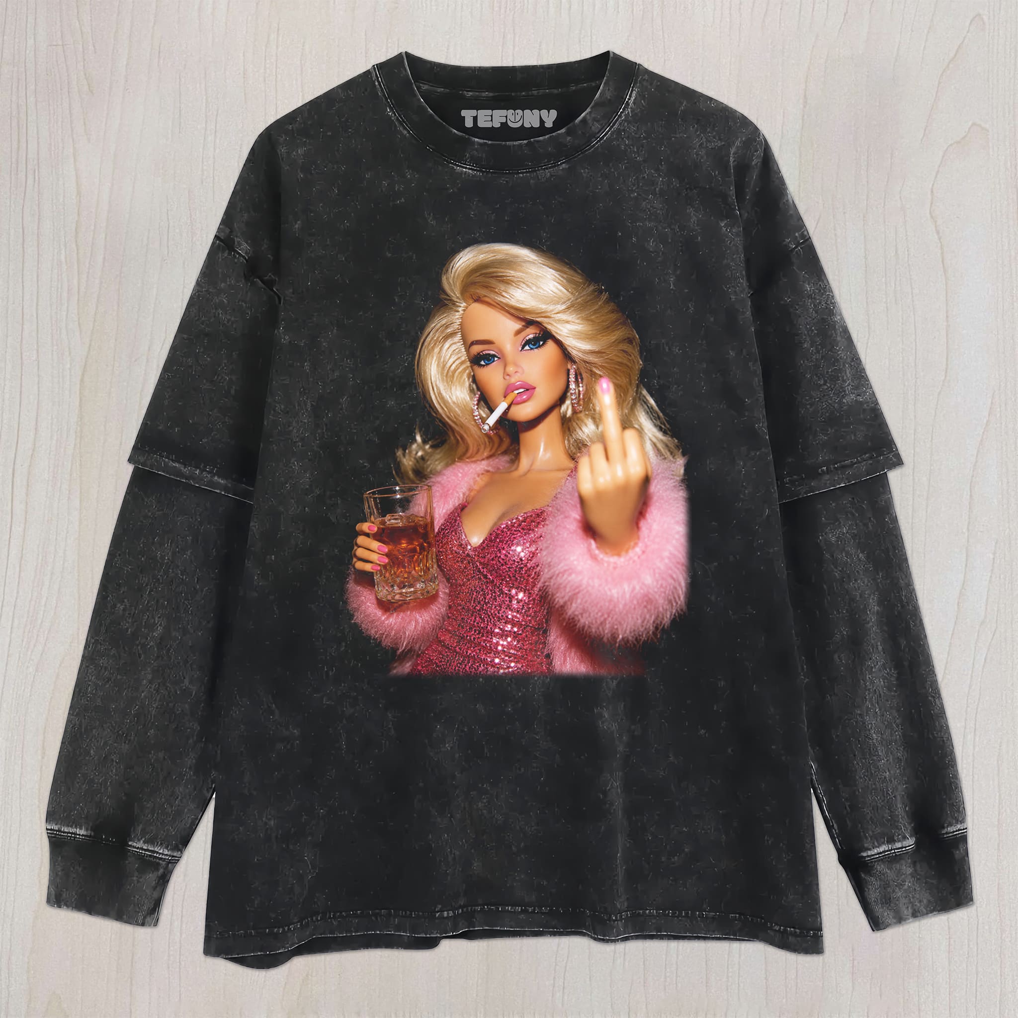 DISTRESSED DOLL MEME V15 UNISEX TEE, TANK TOP, LAYERED LS, SWEATSHIRT & HOODIE