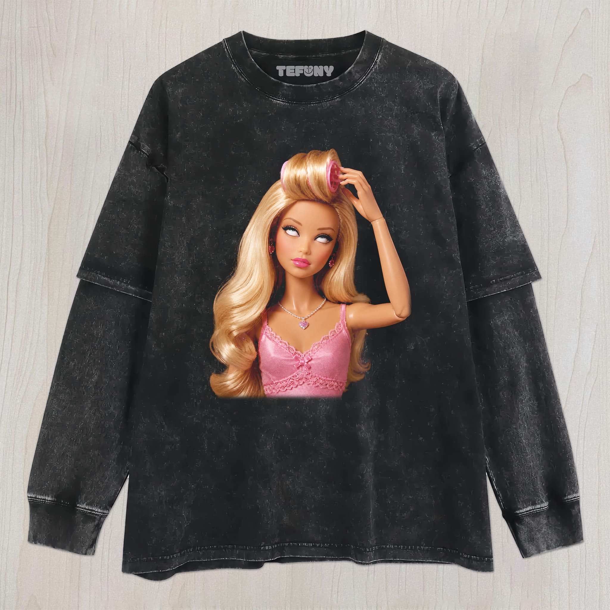 DISTRESSED DOLL MEME V25 UNISEX TEE, TANK TOP, LAYERED LS, SWEATSHIRT & HOODIE