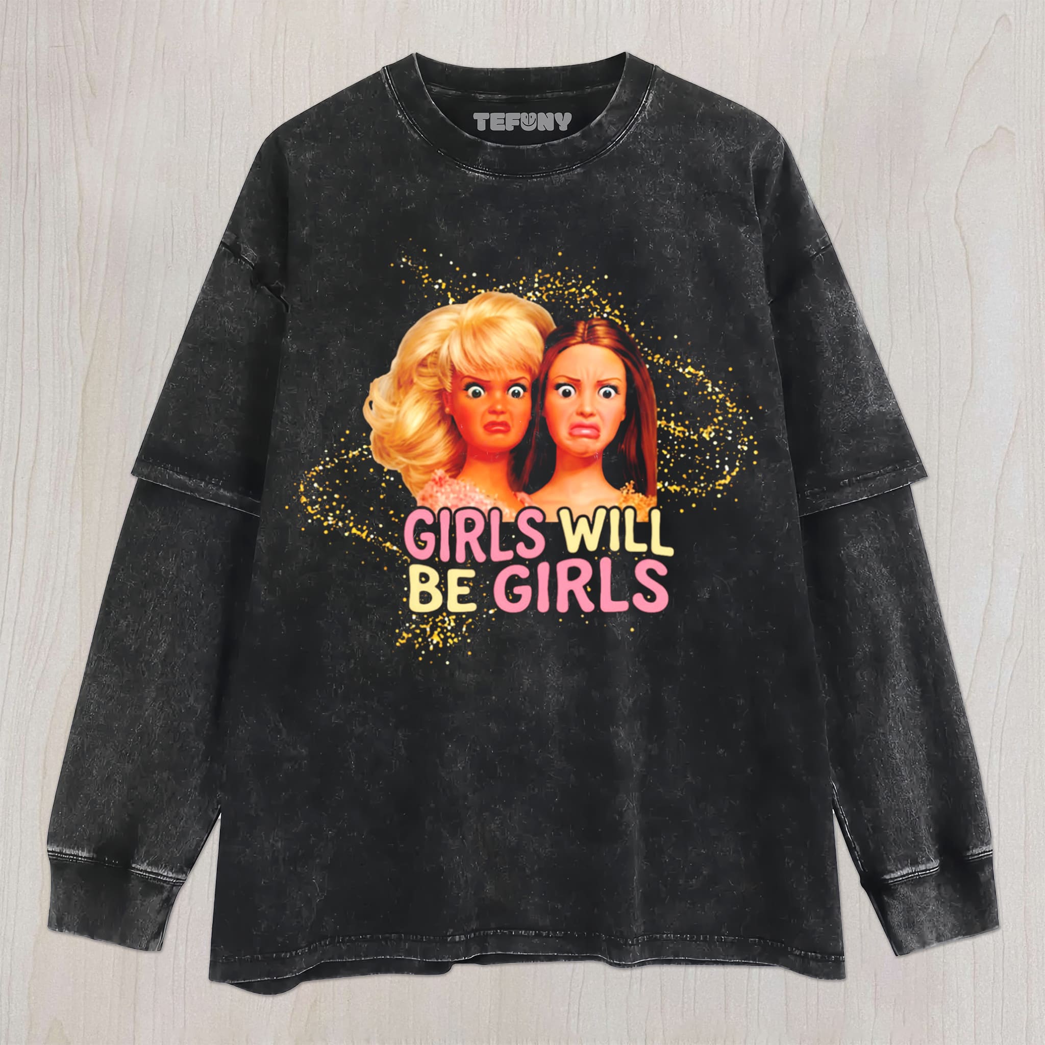 DISTRESSED DOLL MEME V26 UNISEX TEE, TANK TOP, LAYERED LS, SWEATSHIRT & HOODIE